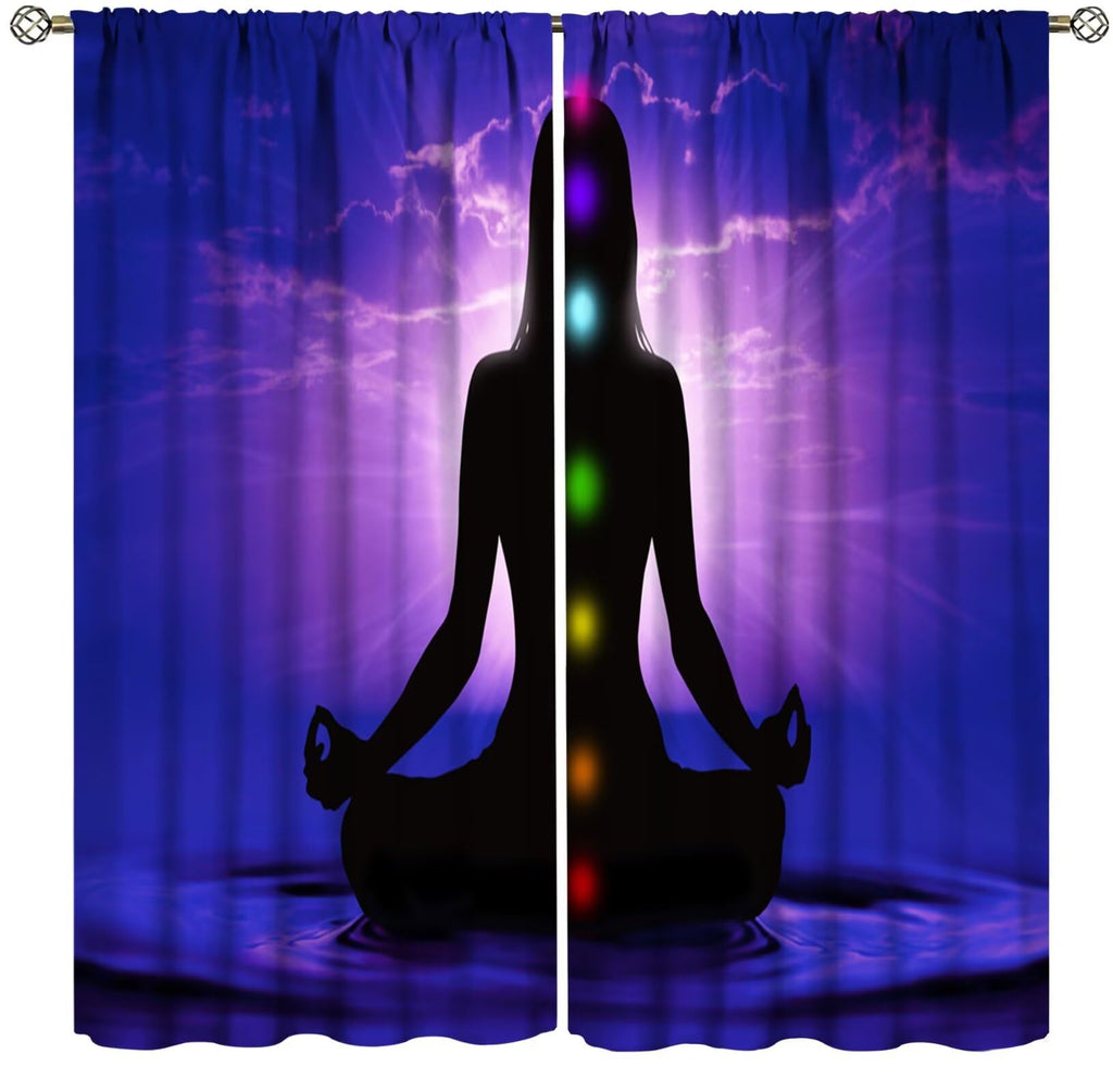 ZhiRain Seven Chakra Curtains Hippie Yoga Meditation Boho Mandala Galaxy Curtain with Rod Pocket for Bedroom Living Room Home Decor Drapes Window Treatments 2 Panels Set 42" W X 45" L