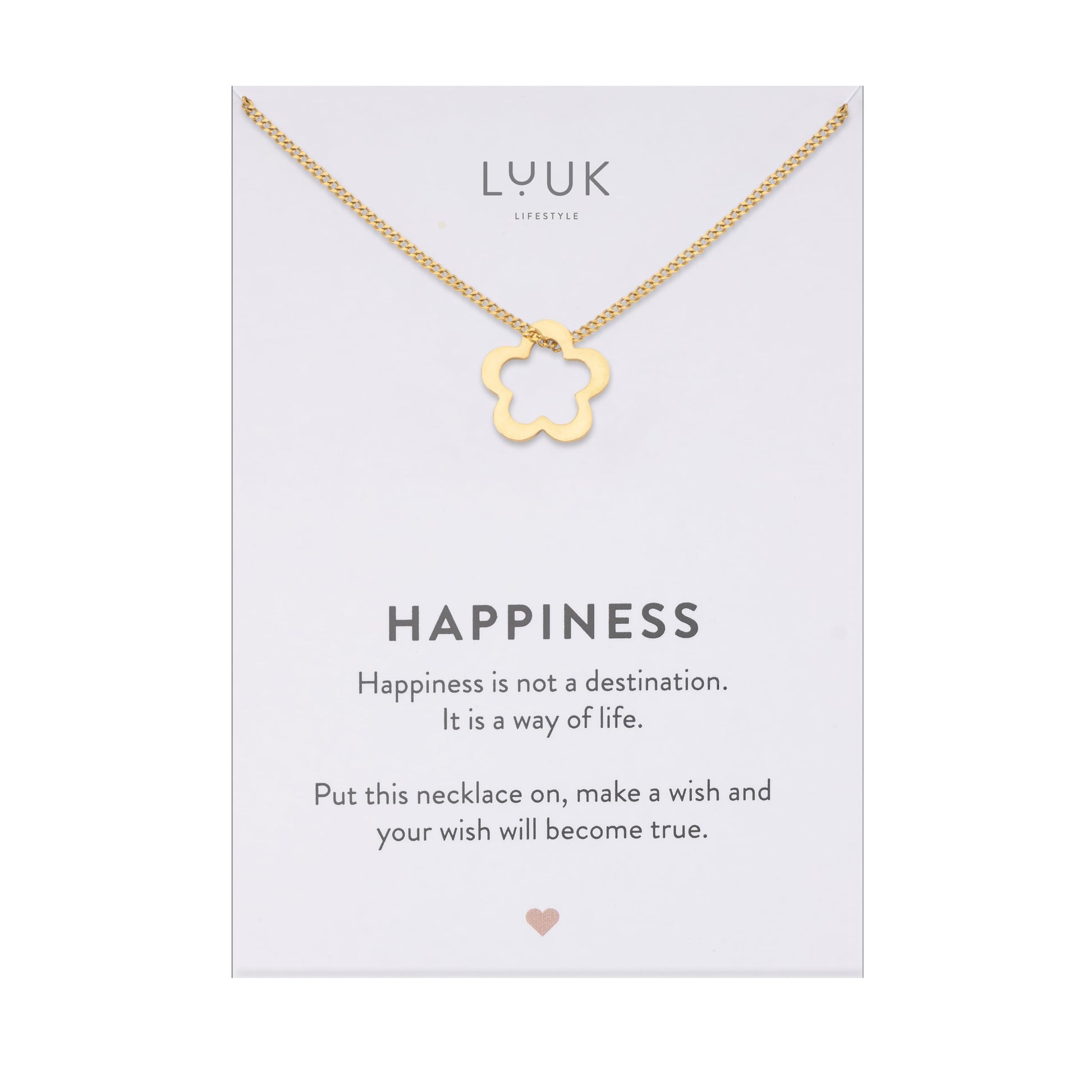 LUUK LIFESTYLE Filigrane Halsketten mit Anhänger und Karte mit HAPPINESS Spruch, zeitloses Design und moderne Motive, in Silber, Gold und Rosegold