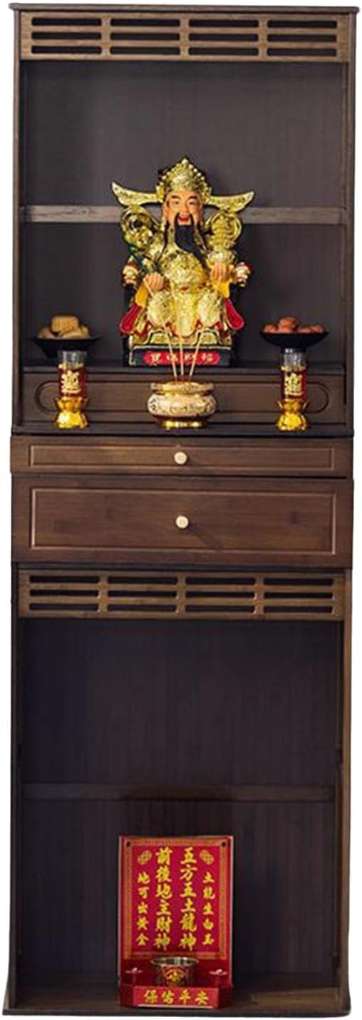 Traditioneller Altartischschrank zur Meditation, großes Lagerregal, Schublade, tragbarer Griff, Ritualmöbel(Brown,50 * 37 * 172cm/19 * 14 * 67in)