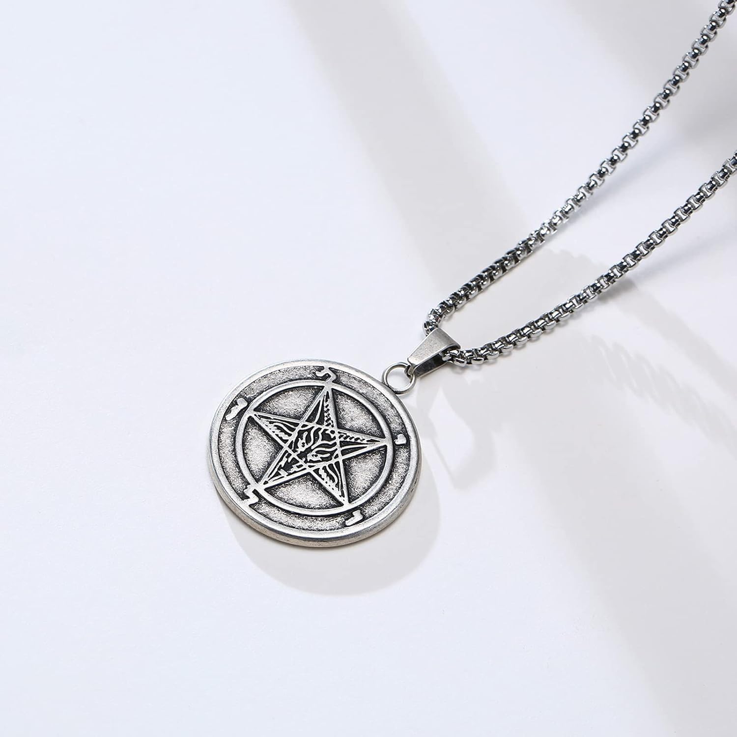 Herren Satanische Halskette : Edelstahl Satan Ziege Halsketten Zeichen von Luzifer Anhänger Umgekehrte Kreuz Anhänger Ziege Kopf Anhänger Leviathan Kreuz Symbol Anhänger Halloween Weihnachten Geschenk