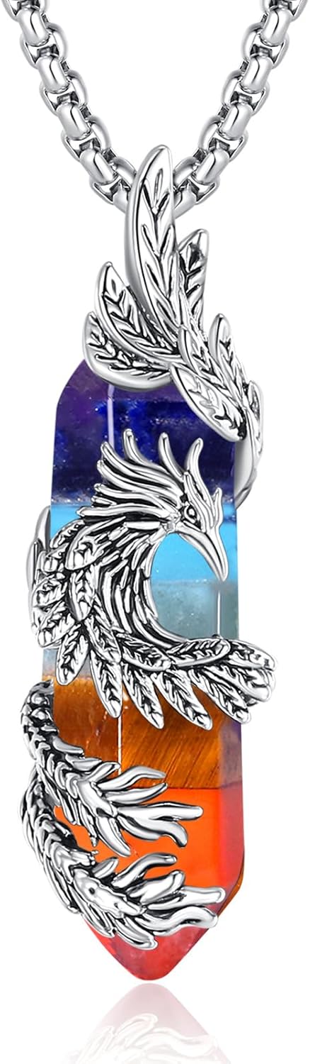 INFUSEU Kristall Phönix Kette, Vogelhänger Spirituelle Tiere Halskette Schmuck Kristall Rising Phoenix Lapislazuli Geschenke für Frauen Mädchen Damen
