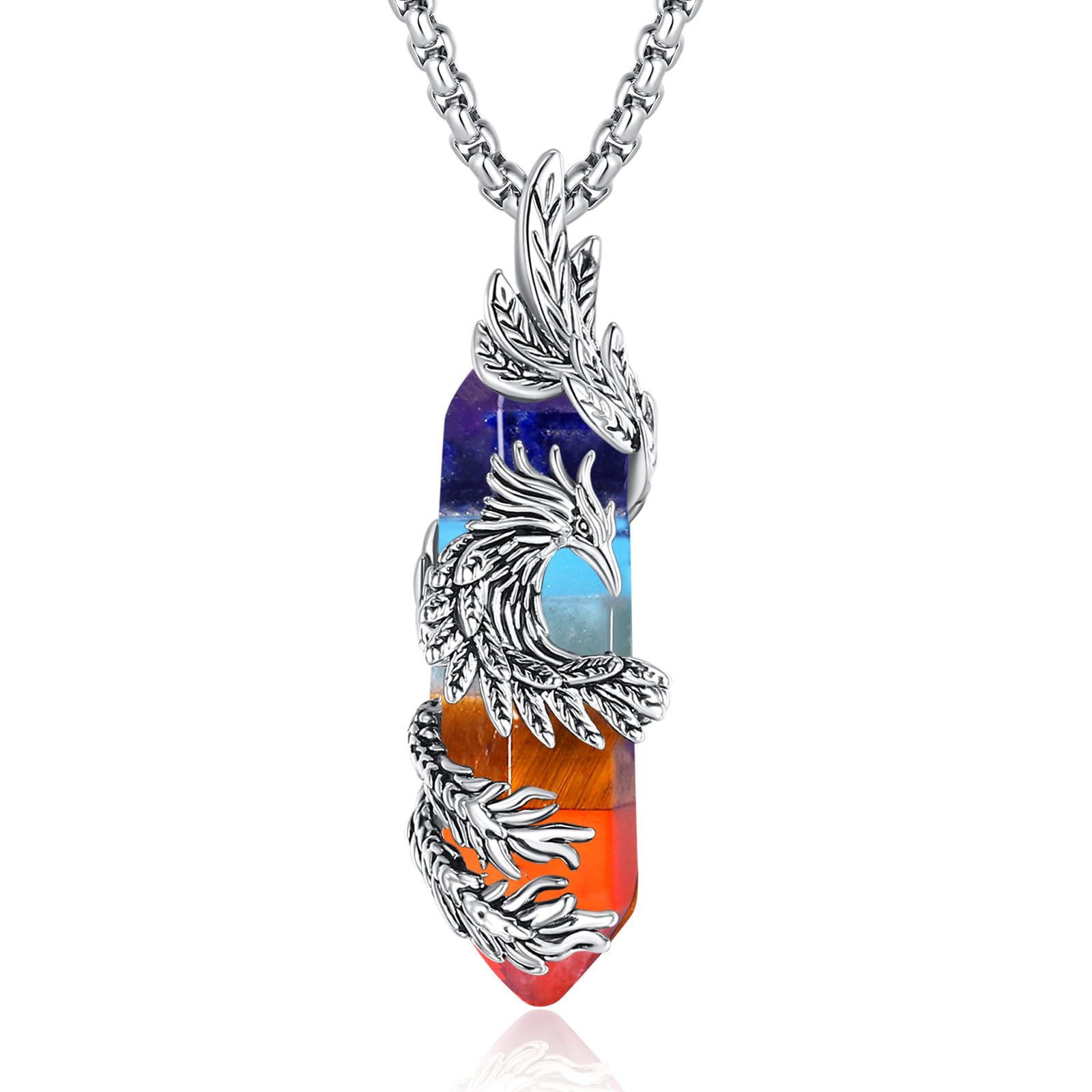INFUSEU Kristall Phönix Kette, Vogelhänger Spirituelle Tiere Halskette Schmuck Kristall Rising Phoenix Lapislazuli Geschenke für Frauen Mädchen Damen
