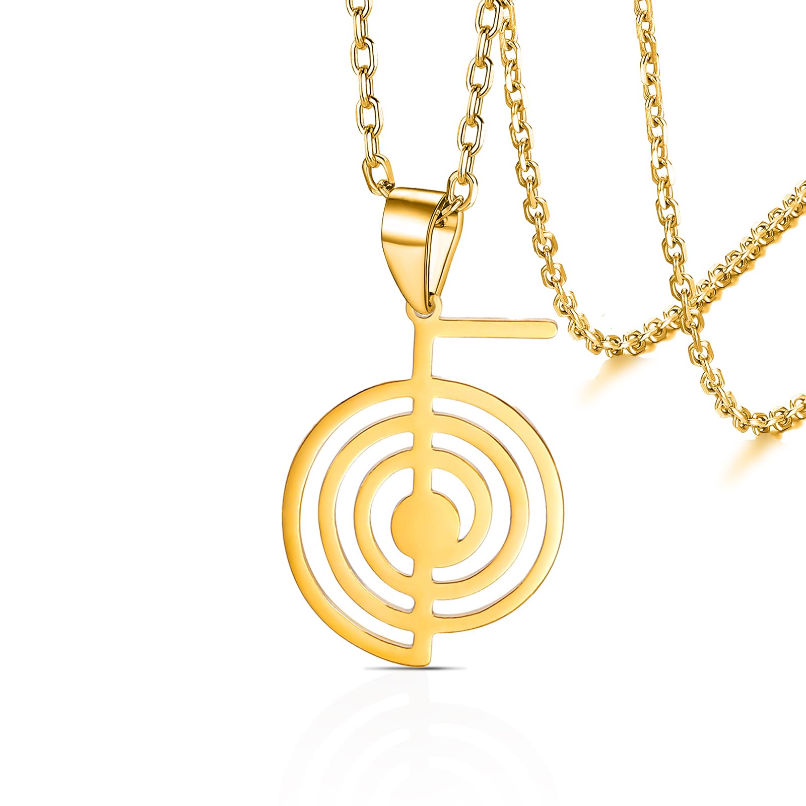 VASSAGO Cho Ku Rei Reiki Halskette Heilige Energie Symbol Yoga Heilige Geometrie Power Reiki Halskette Tropfen Ohrringe für Frauen Meditationsschutz Amulett