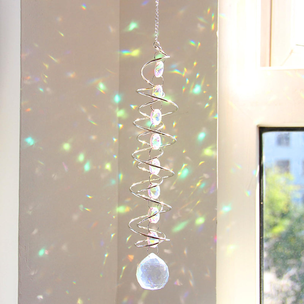 45cm Kristall Sonnenfänger Windspiel - Bunter Regenbogen Sonnenfänger mit Doppelspirale & Chakra Perlen - Dekorativer Hängender Suncatcher für Fenster,Garten,Balkon,Hochzeit - Innen & Außen Deko (A)
