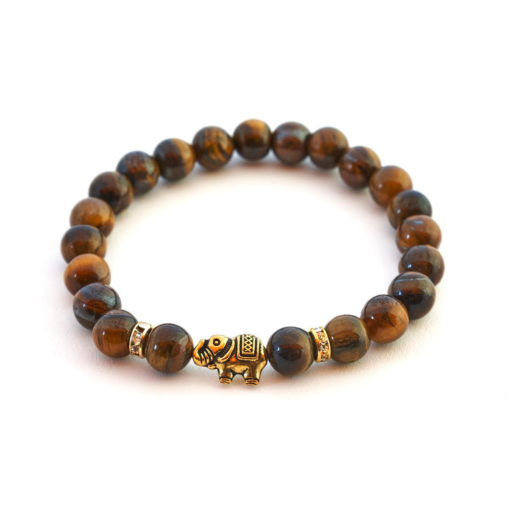 Elefant Armband - Naturstein geprüft in Deutschland, mit echten Naturstein Perlen und Kristall Highlights - Naturstein Armband mit Echtheitszertifikat für Damen und Herren