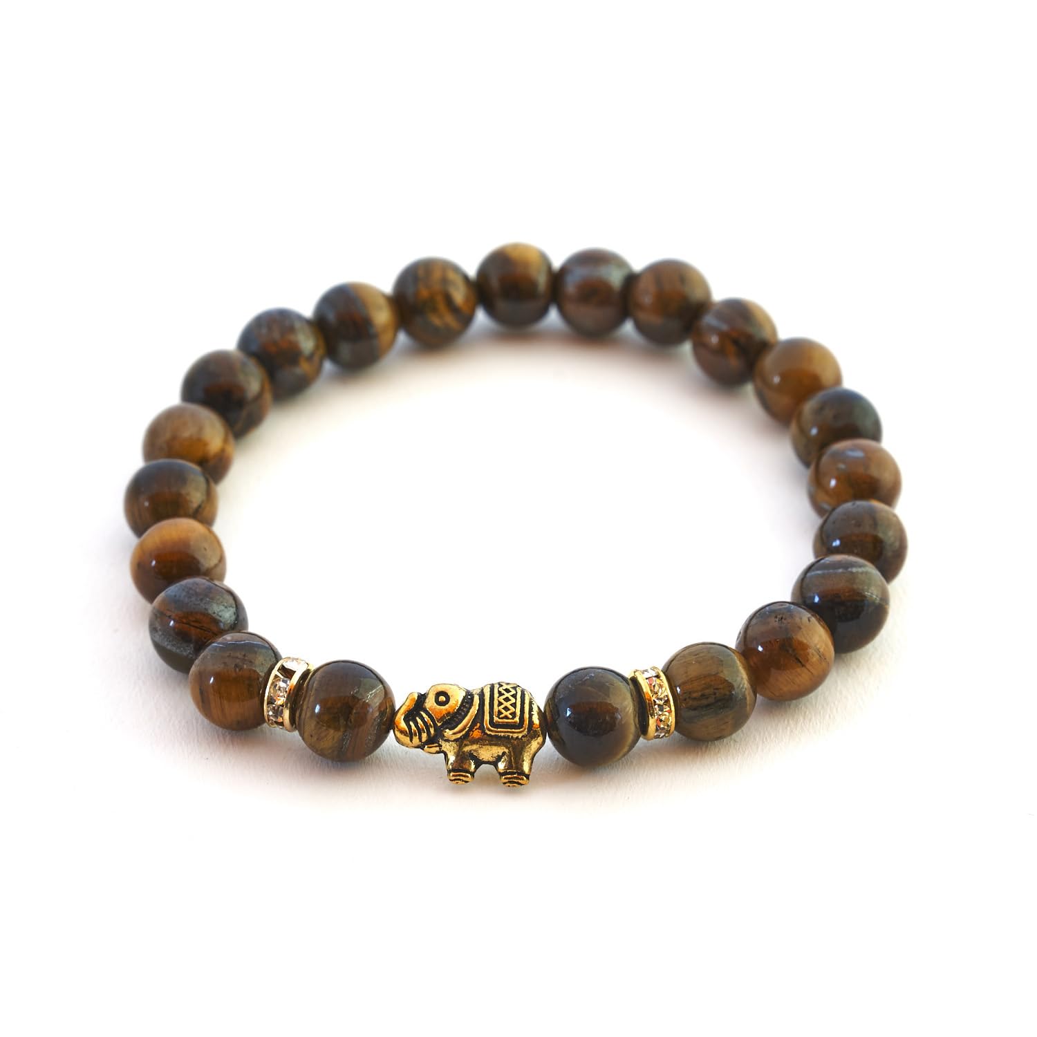 Elefant Armband - Naturstein geprüft in Deutschland, mit echten Naturstein Perlen und Kristall Highlights - Naturstein Armband mit Echtheitszertifikat für Damen und Herren