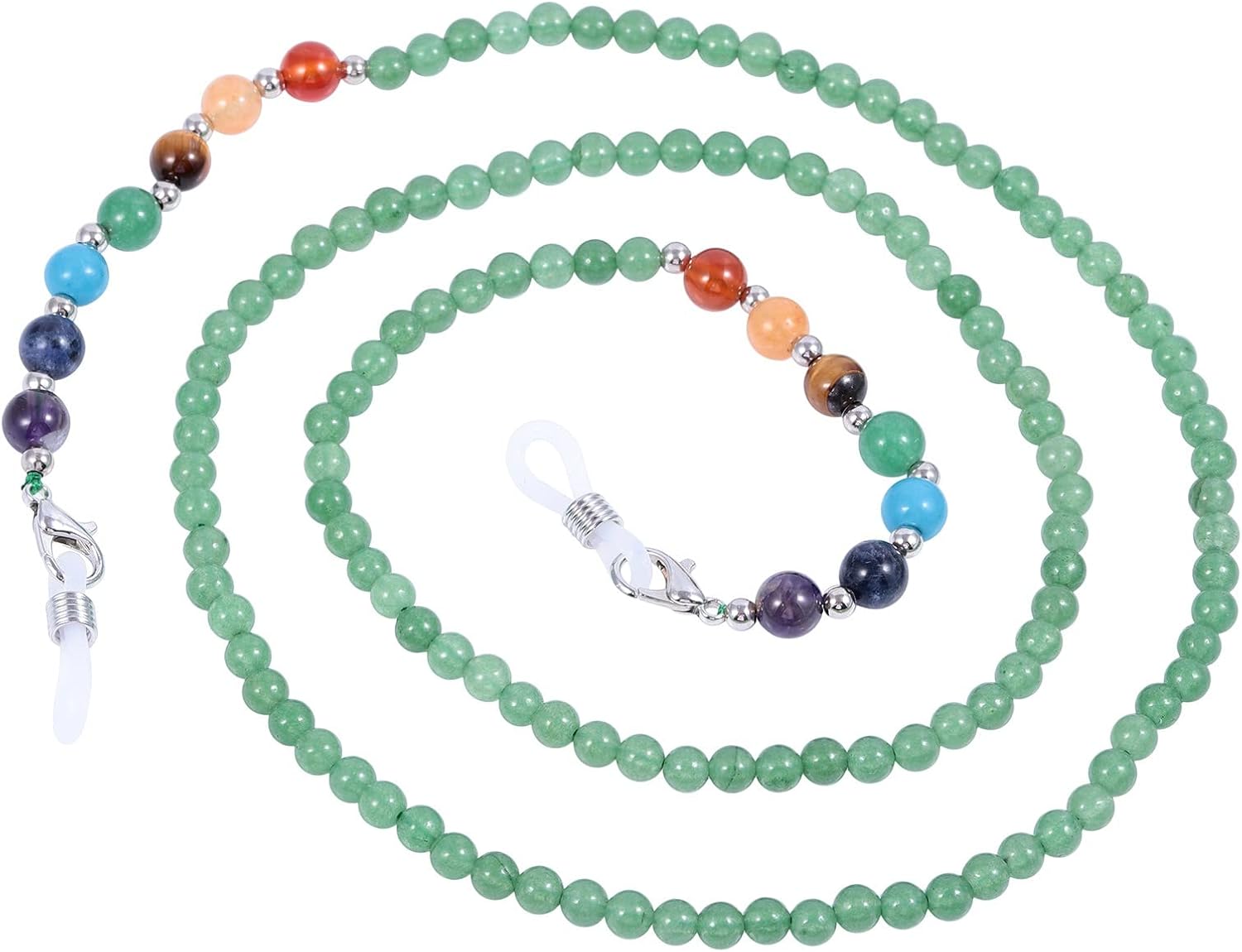 Nupuyai 7 Chakra Stein Perlen Brillenkette Damen Kristall Sonnenbrillenkette Gesichtsmaske Kette Edelstein Brillenband Brillenkordel Brillenhalter für Lesebrillen, Myopiebrille