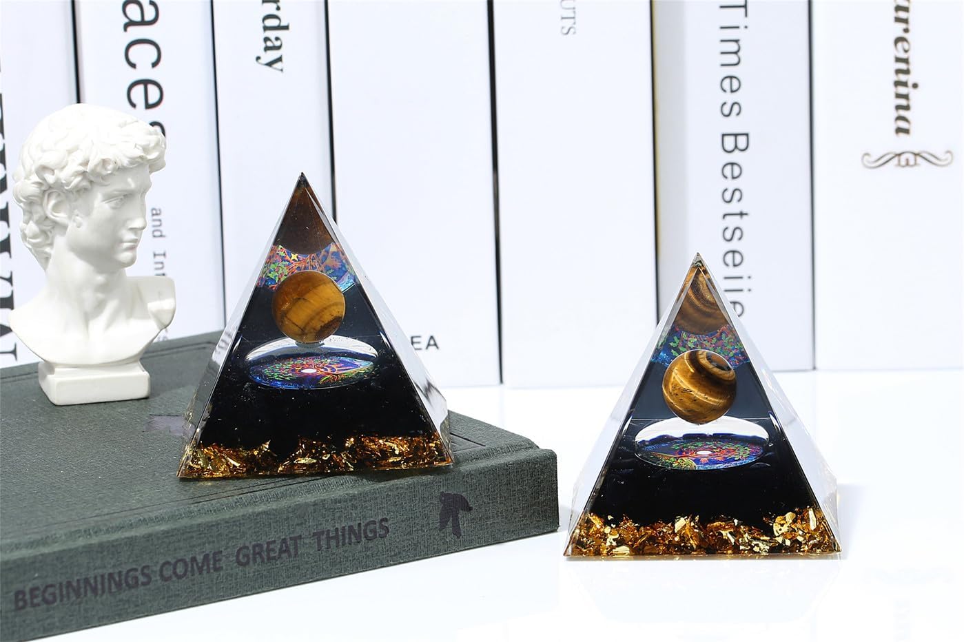 XIANNVXI 2.4" Große Pyramide Tigerauge Obsidian Stein Kristalle Edelsteine Pyramiden Natürliche Witchy Decor Energie Geschenke für Frauen Männer