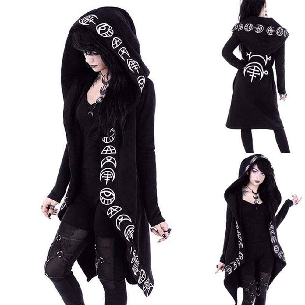 diffstyle Women Moon Gothic Witchcraft Punk Vintage Casual Long Hoodies Top Sweatshirt