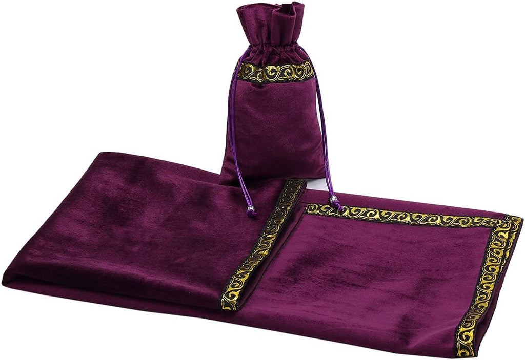 BLESSUME Altar Tarot Tablecloth Wicca Velvet Cloth with Tarot Bag, Purple 1, 62 x 62 cm (Cuadrado)