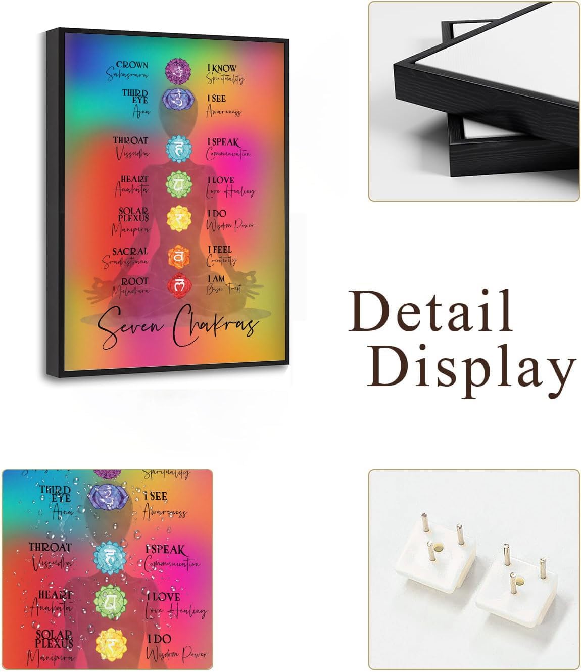 Framed 7 Chakra Chart Yoga Canvas Wall Art Zen Reiki Infographic Energy Healing Wall Decor Picture Spiritual Meditation Poster Print for Yoga Meditation Room Zen Office Home Decoration 12x16in