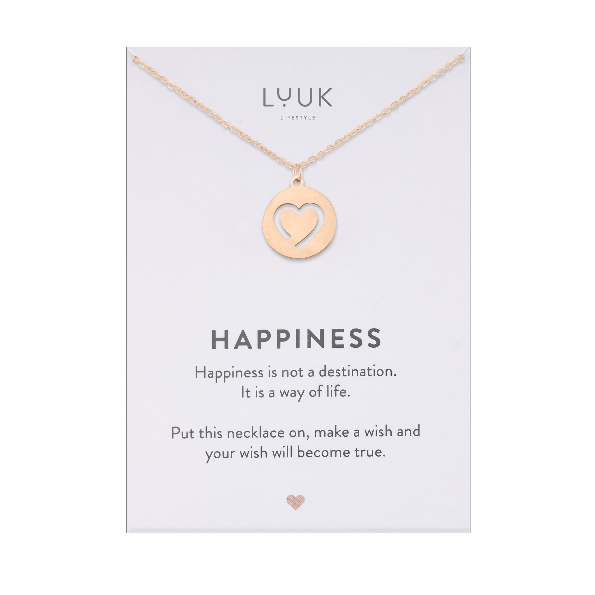 LUUK LIFESTYLE Filigrane Halsketten mit Anhänger und Karte mit HAPPINESS Spruch, zeitloses Design und moderne Motive, in Silber, Gold und Rosegold