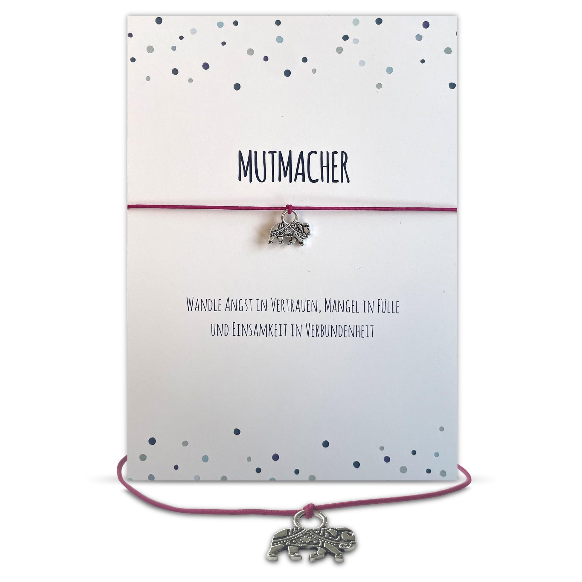 Glücksschmiedin - Mutmacher Geschenk, Motivations Postkarte mit Kraft Armband und Elefant Anhänger handgefertigt