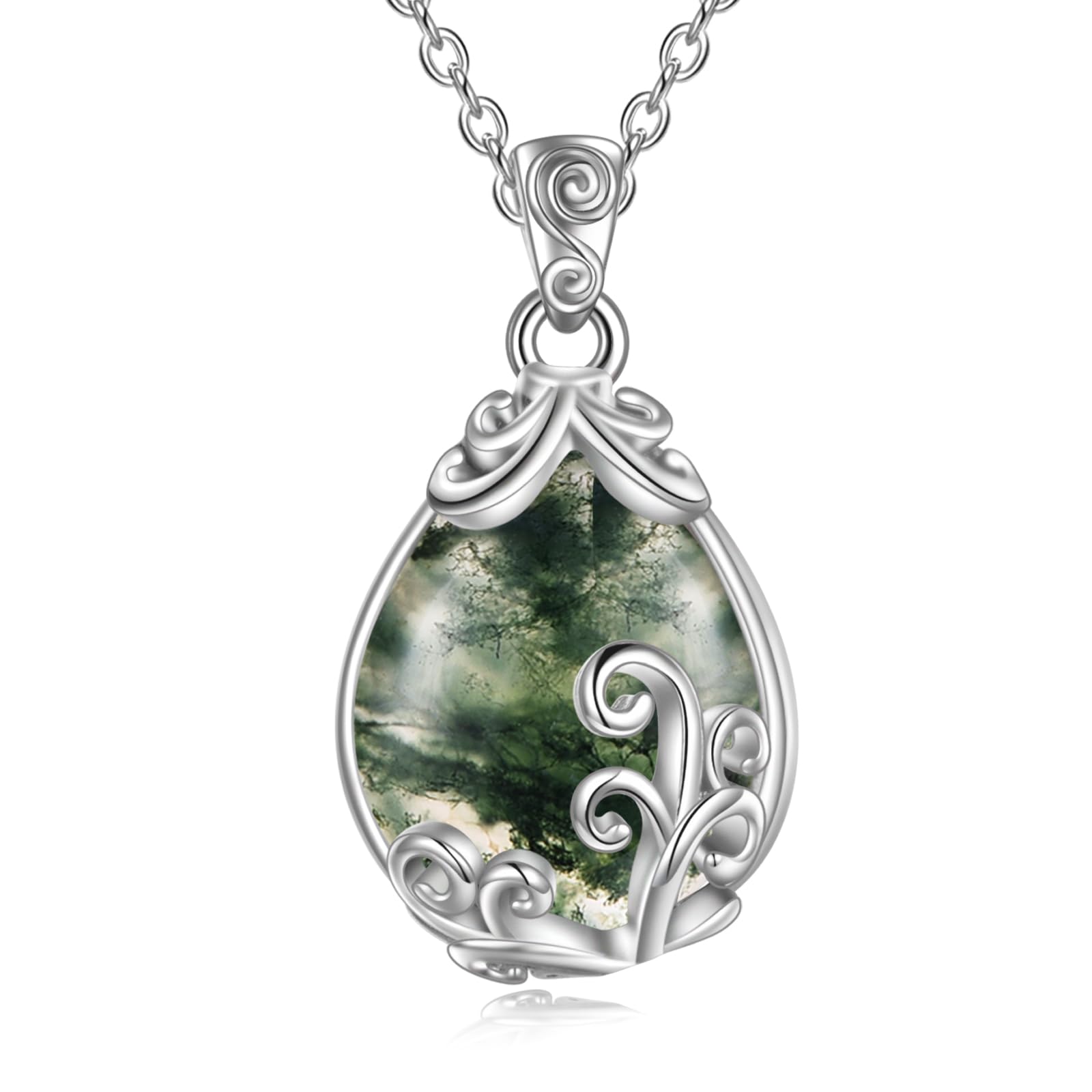 POPLYKE Sterling Silver Gemstone Filigree Teardrop Pendant Necklace Crystal Jewellery for Women