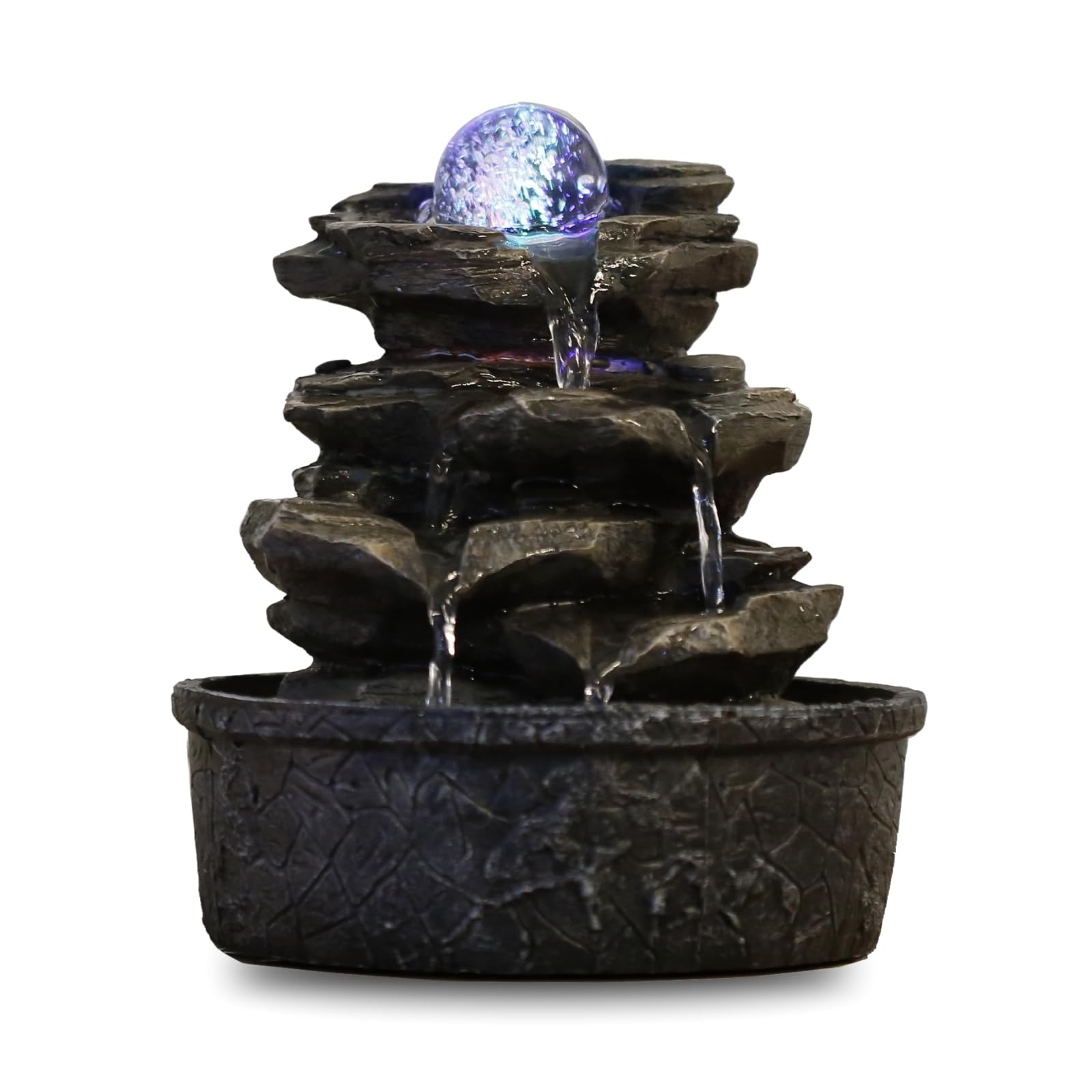 Luberon Zen'Light Indoor Fountain Waterfall Natural Stairs Stone Effect Colourful Light Gift Idea Interior Decoration in Motion Zen Table Fountain Relaxing Lucky Charm Object H 25 cm