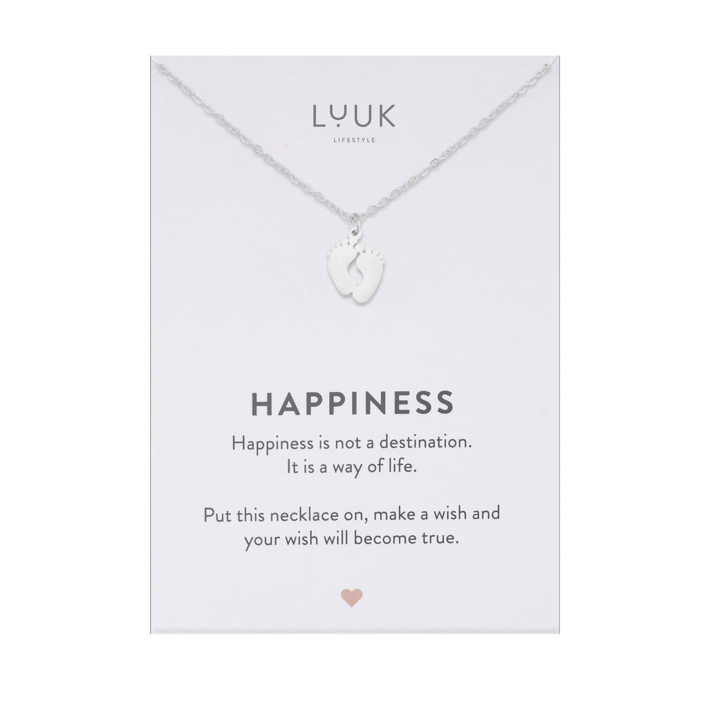 LUUK LIFESTYLE Filigrane Halsketten mit Anhänger und Karte mit HAPPINESS Spruch, zeitloses Design und moderne Motive, in Silber, Gold und Rosegold