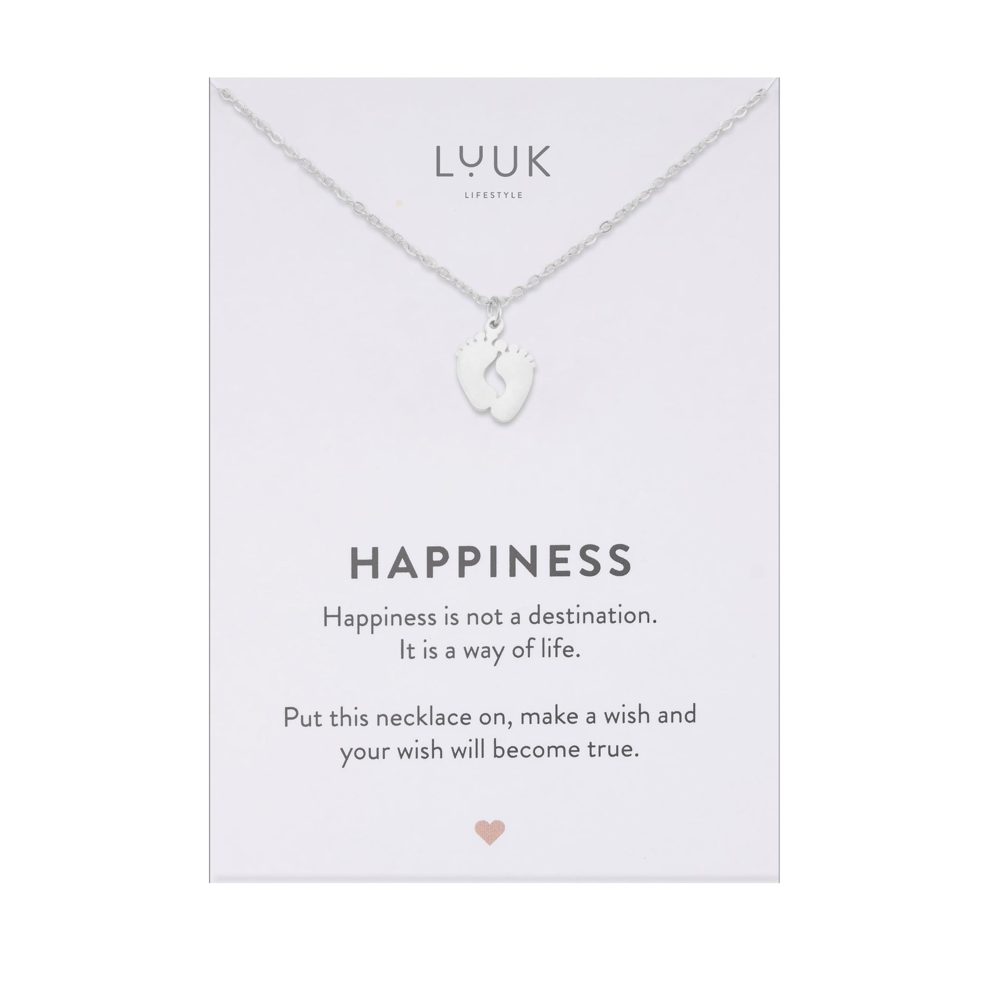 LUUK LIFESTYLE Filigrane Halsketten mit Anhänger und Karte mit HAPPINESS Spruch, zeitloses Design und moderne Motive, in Silber, Gold und Rosegold