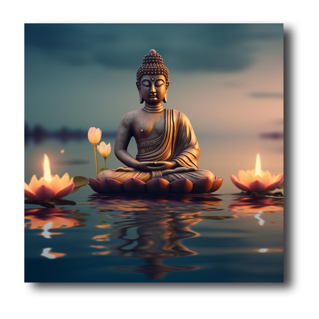 LZIMU Buddha Canvas Wall Art Buddha Statue Painting Prints Zen Pictures Buddhist Spiritual Artwork for Office Yoga Spa Meditation Room Framed(Picture-1, (12.00" x 12.00"))