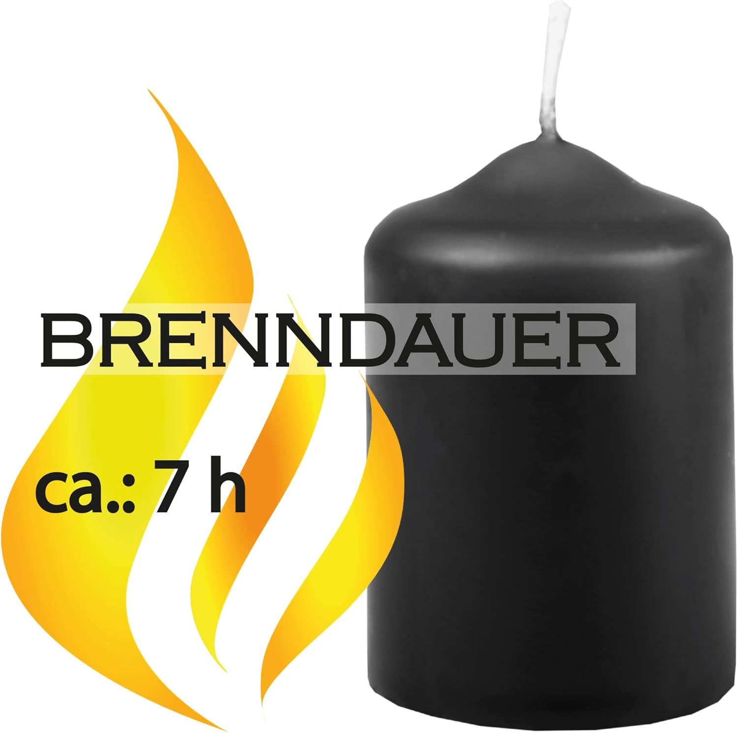 Wax Candles, Pillar Candles, Black, Tea Light Diameter 4 cm x height 6 cm (Pack of 6), Available in Many Colours - Made in the EU - Candles Block Candles - Wax