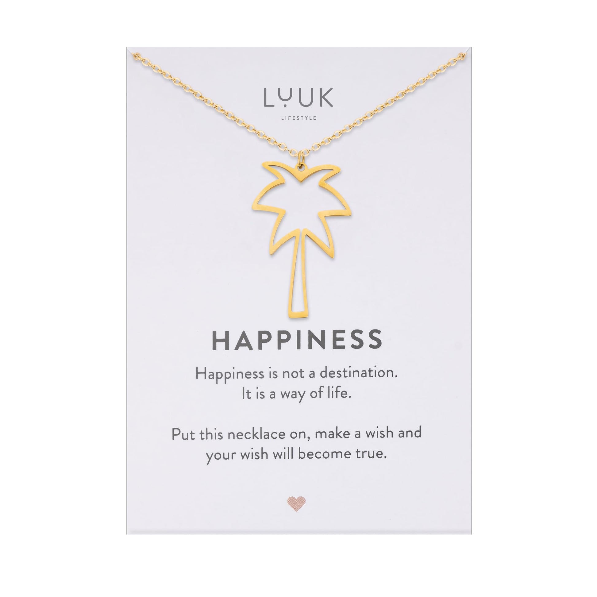 LUUK LIFESTYLE Filigrane Halsketten mit Anhänger und Karte mit HAPPINESS Spruch, zeitloses Design und moderne Motive, in Silber, Gold und Rosegold