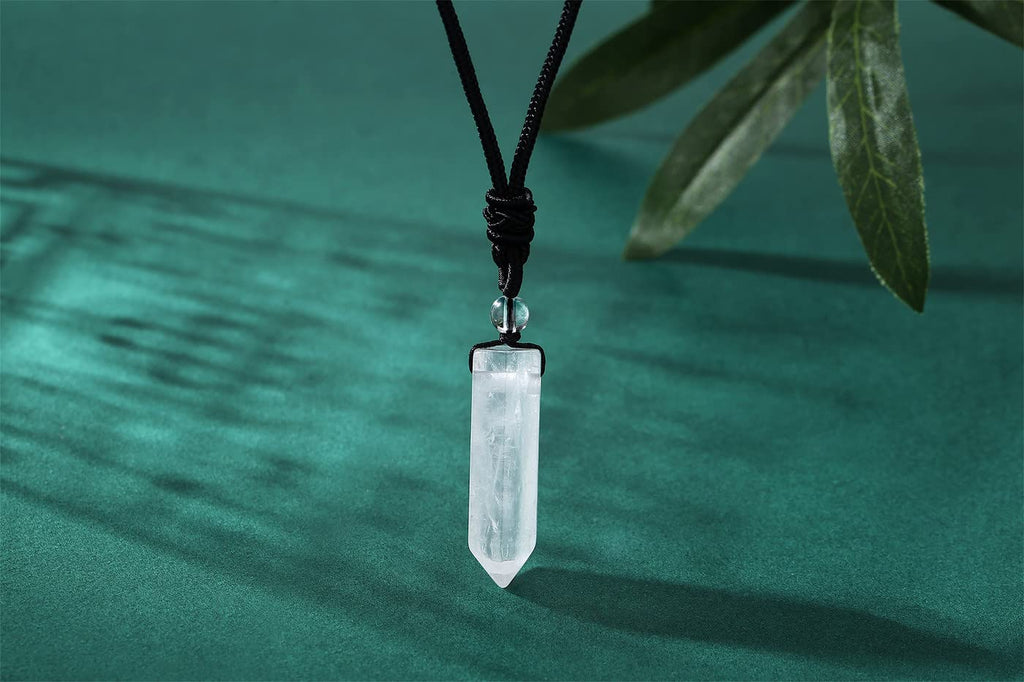 XIANNVXI Kristalle Kette Herren Sechseckiger Kristall Anhänger Kette Polierte Edelsteine Einstellbare Schwarzes Lederseil Reiki Heilung Steine Halskette Damen Schmuck