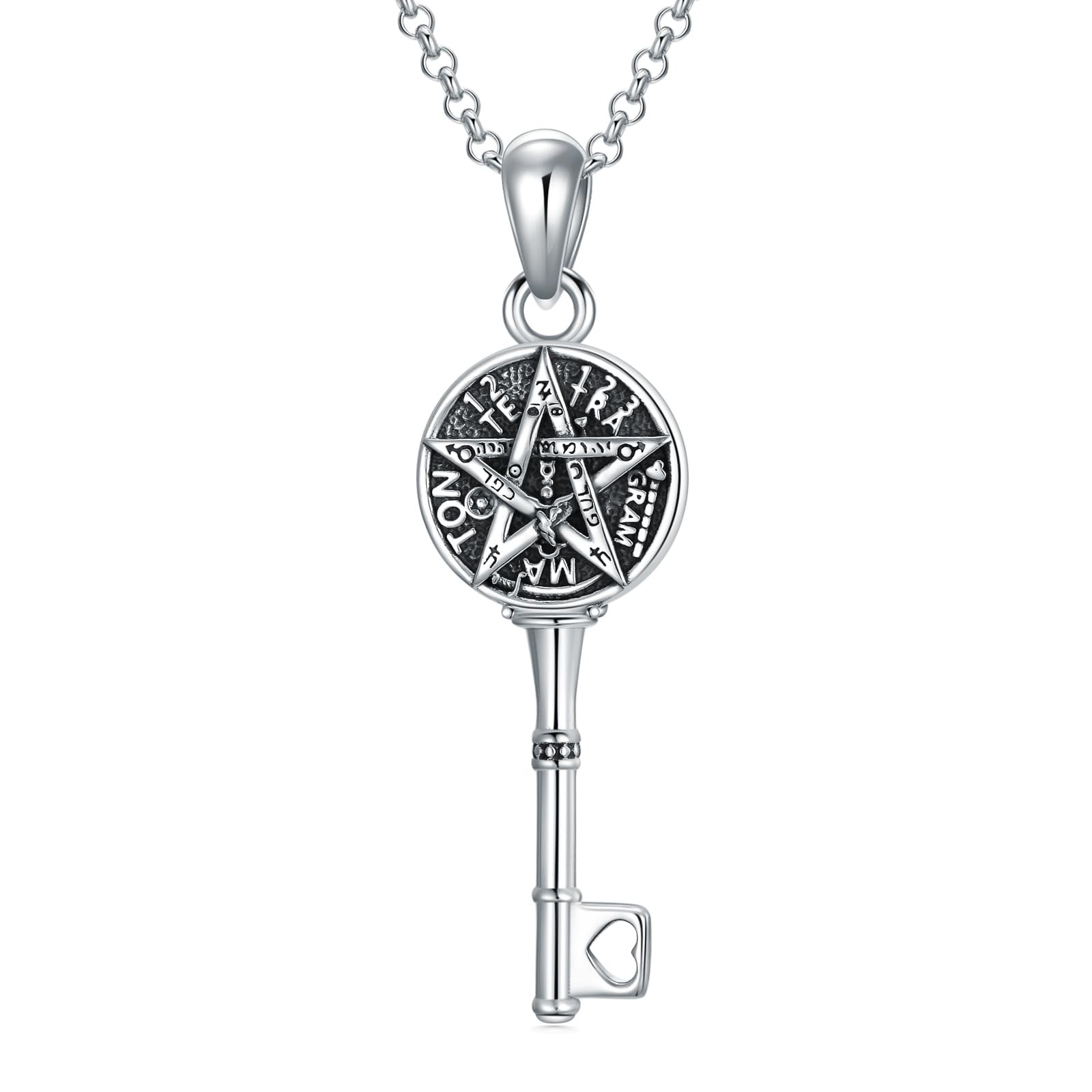 Schlüssel Amulett Halskette 925er Sterlingsilber Allah Hekate Dreifachmondgöttin Tetragrammaton Anhänger Halskette Schlüssel Wicca Heidnischer Pentagramm Schmuck Geschenke Für Frauen