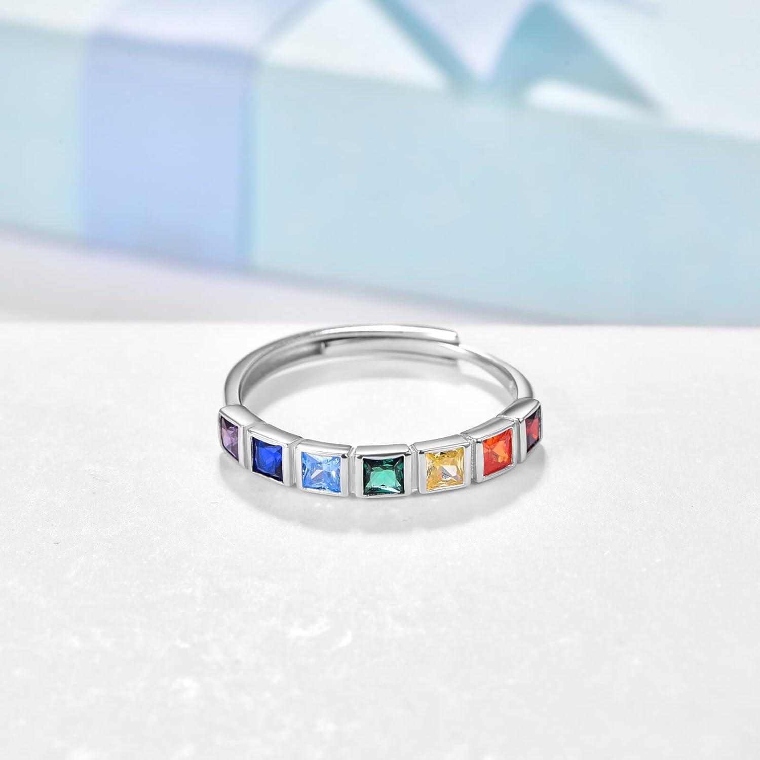 KINGWHYTE Chakra Ring für Frauen 925 Sterling Silber Verstellbare Ringe Heilender Schmuck Chakra-Geschenke für Mama Tochter Yoga-Liebhaber