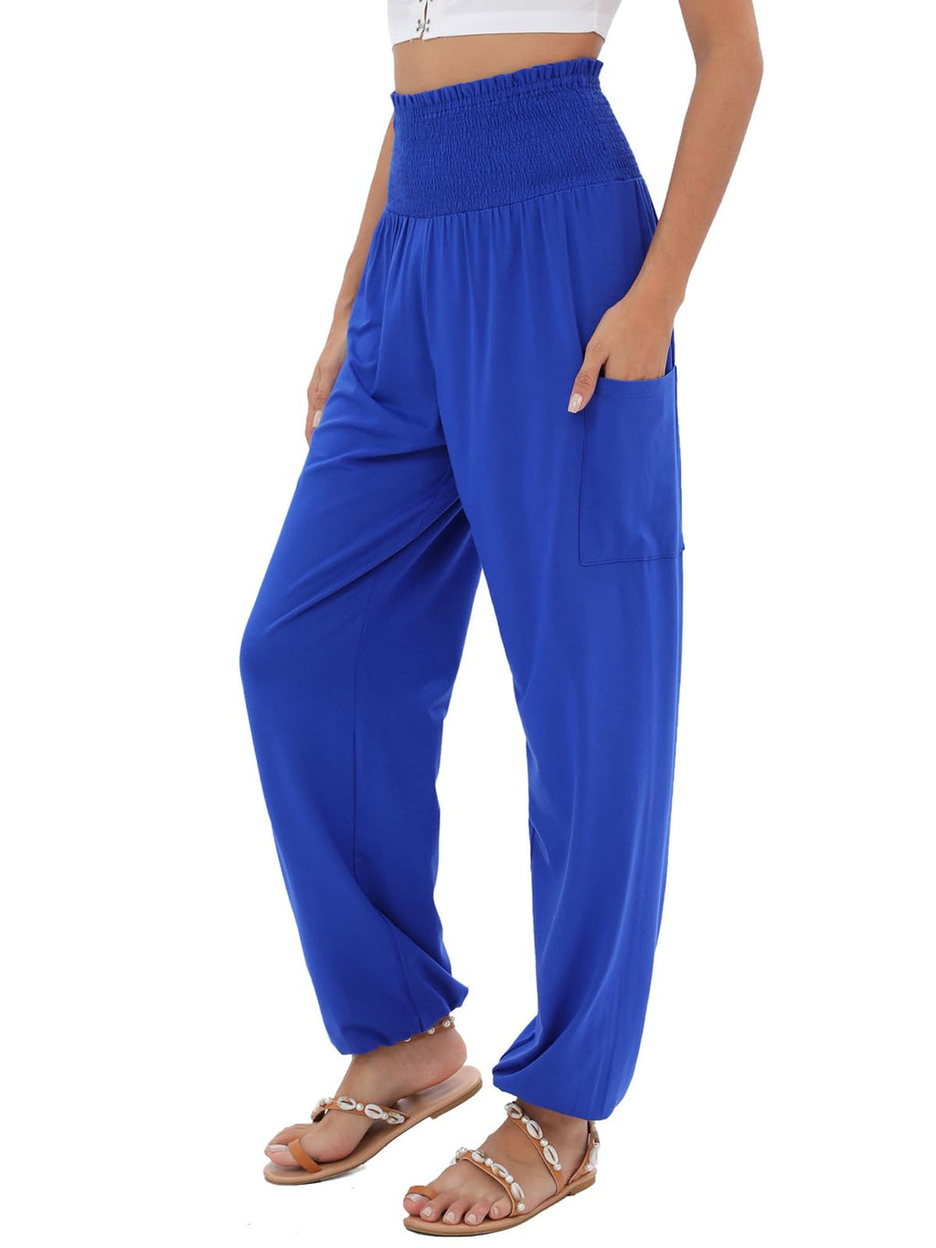 QIANXIZHAN Women's Harem Pants, High Waist Yoga Boho Trousers with Pockets