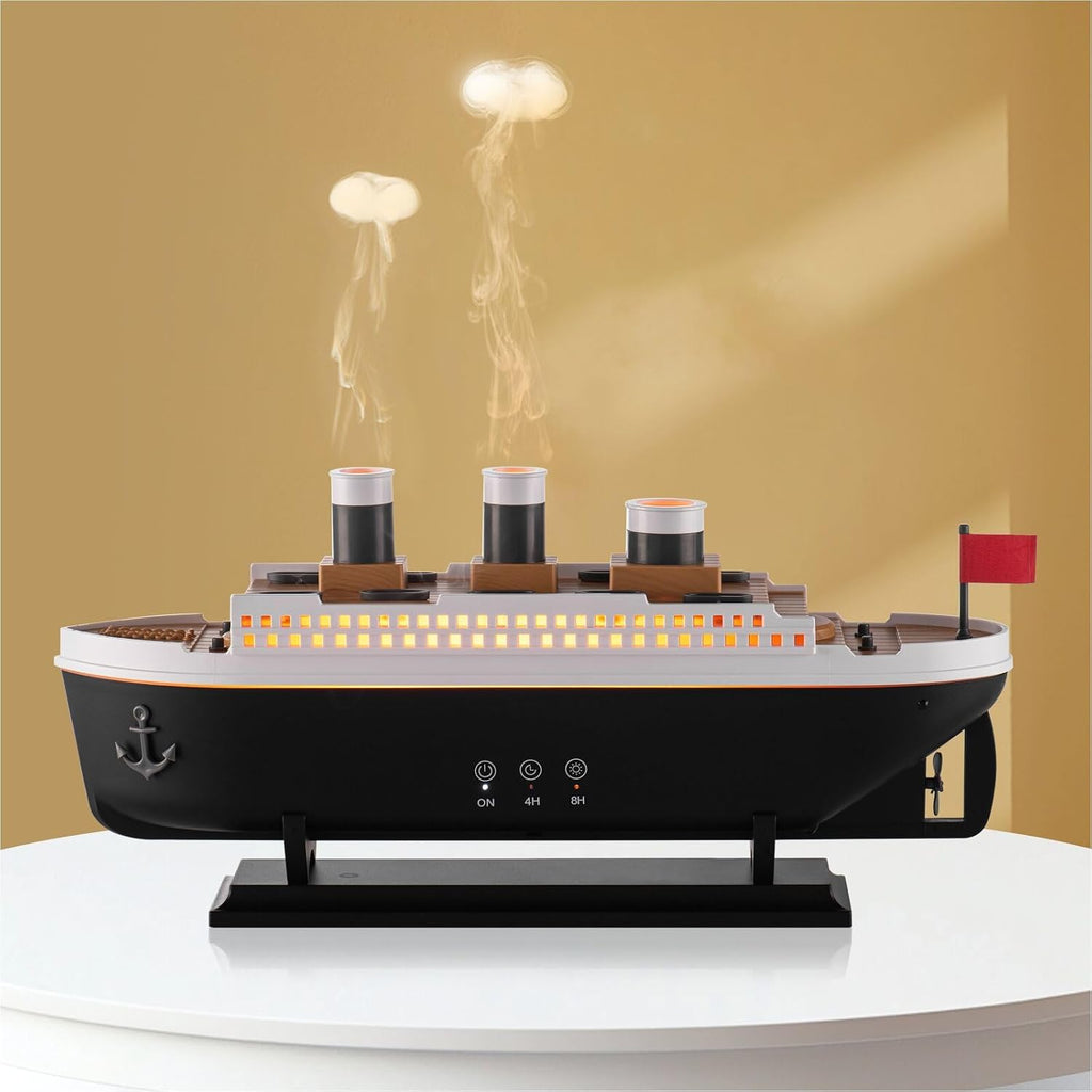 Titanic Humidifier 250ml, Essential Oil Diffuser Cool Mist Ultrasonic Aroma Aromatherapy Diffuser with Remote Control 7 Light 2 Mist Mode Auto Shut-Off for Bedroom Office Hotel(Black White)