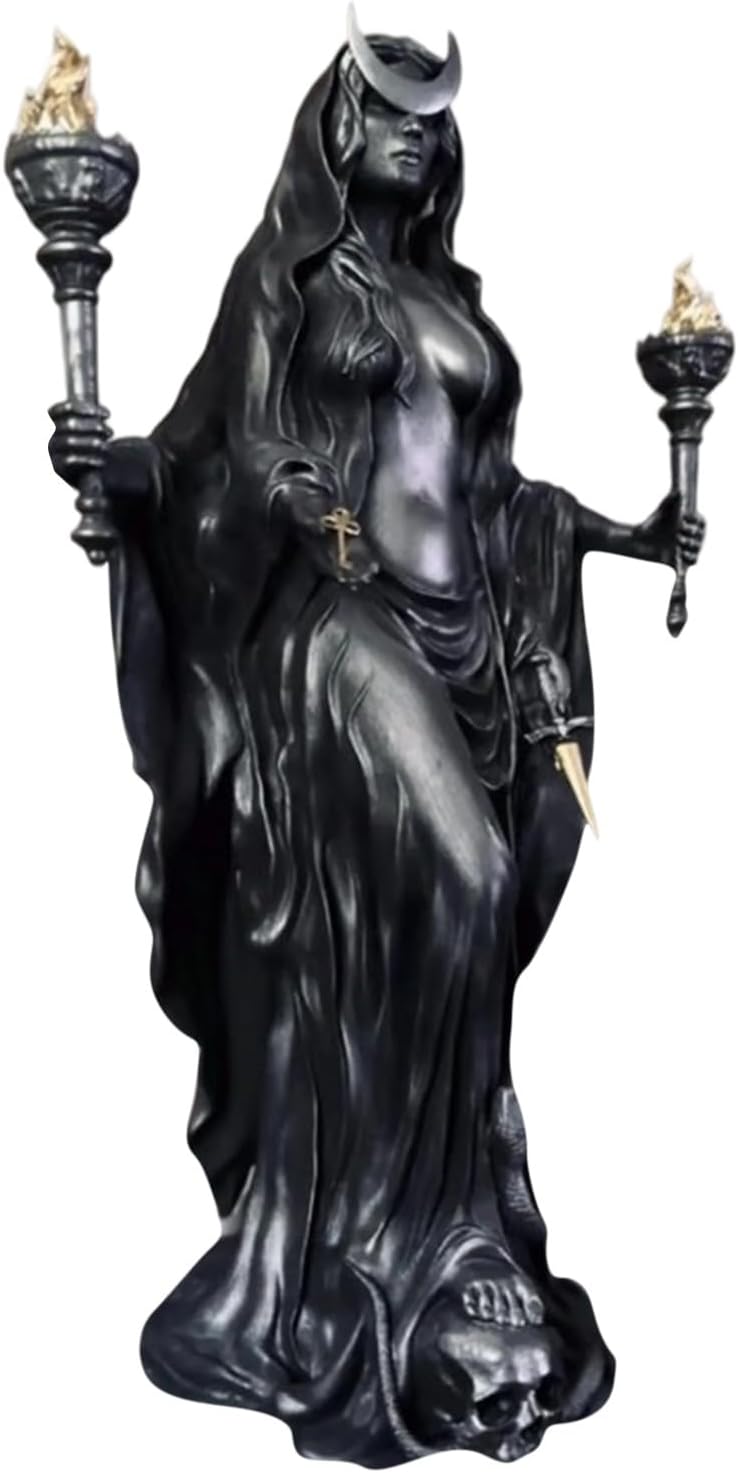 Generisch Hekate Niktipolos, the Witch of the Night, Underworld Hekate Phōsphoros Light Charm or Morning Star Statue, Hecate Greek Goddess with Her Dogs with Magic Resin Sculpture (#A)
