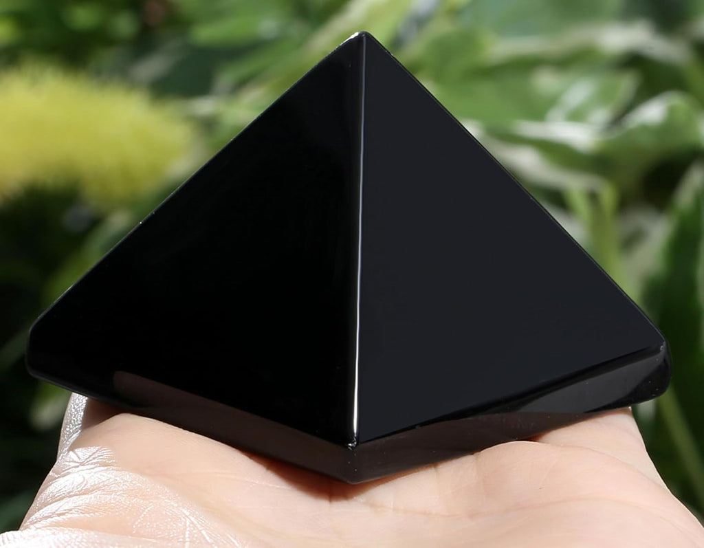 YATOJUZI 2" Black Obsidian Crystal Pyramid Natural Crystals and Healing Stones Black Obsidian Pyramids Black Gemstones for Meditation Reiki Energy Balancing Good Luck Gifts 1PCS
