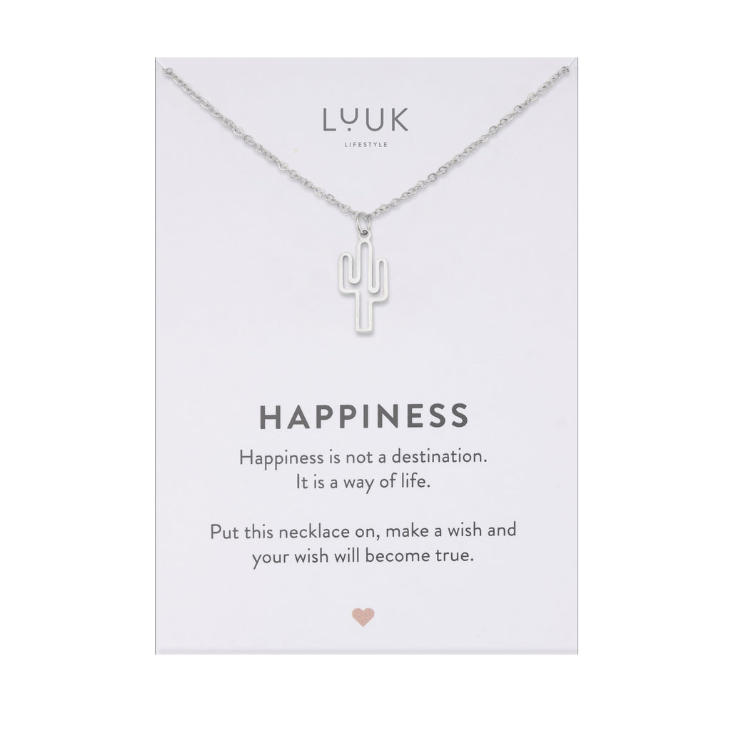 LUUK LIFESTYLE Filigrane Halsketten mit Anhänger und Karte mit HAPPINESS Spruch, zeitloses Design und moderne Motive, in Silber, Gold und Rosegold