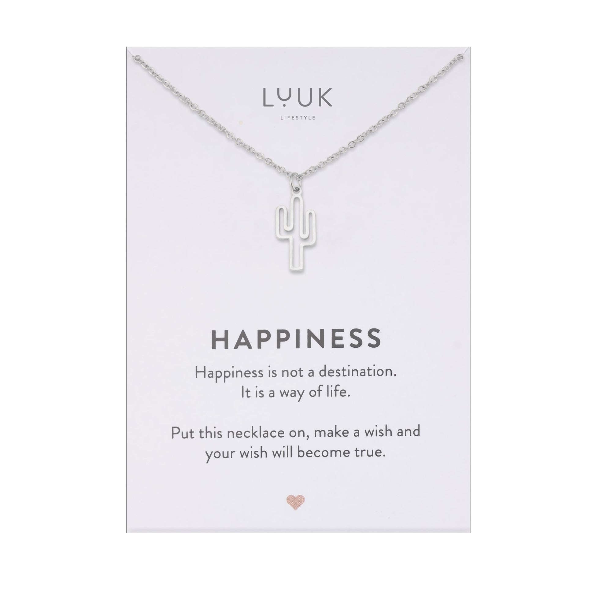 LUUK LIFESTYLE Filigrane Halsketten mit Anhänger und Karte mit HAPPINESS Spruch, zeitloses Design und moderne Motive, in Silber, Gold und Rosegold