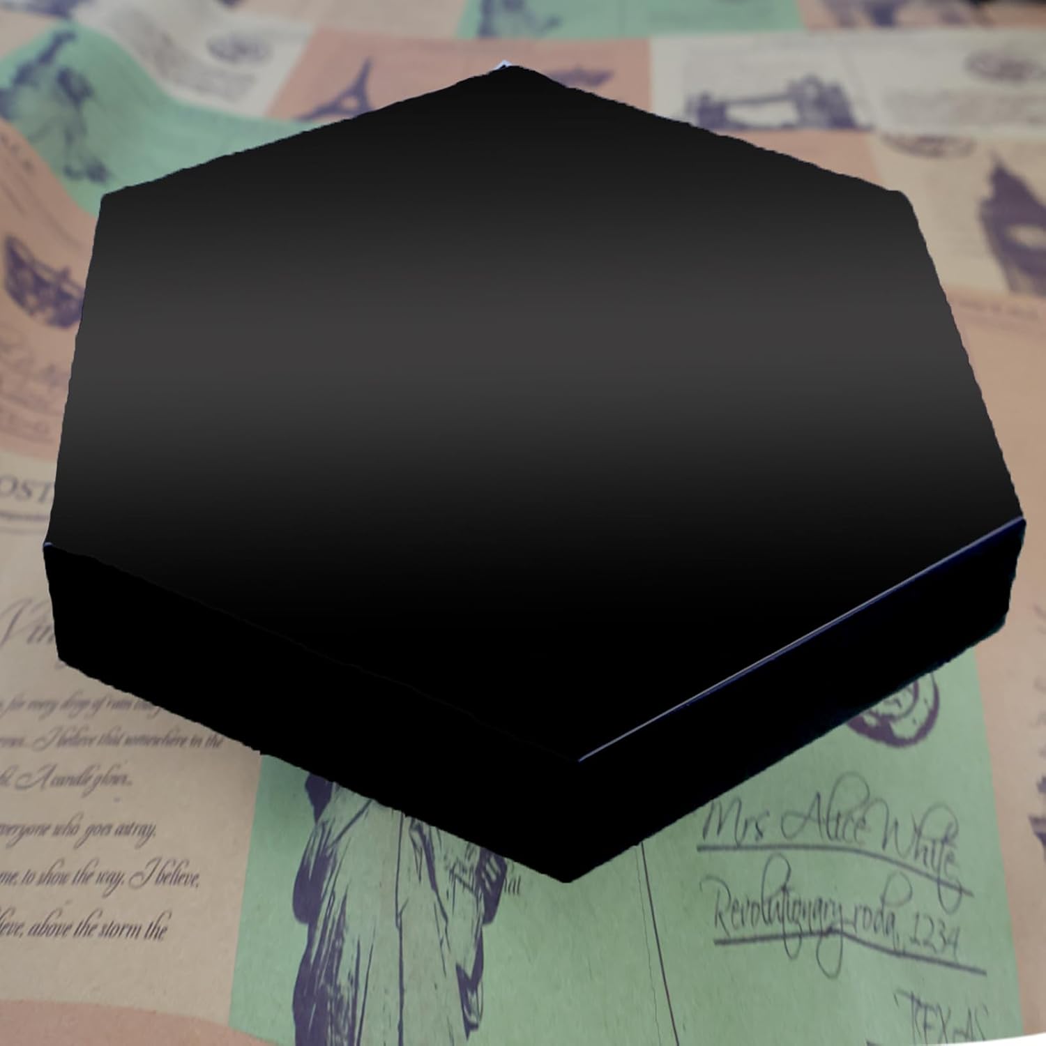 Schwarzer Obsidian Spiegel, Sechseck Schwarzer Obsidian - Wahrsagungswerkzeuge, Dekorativ für Meditation Mit Halterung (8cm)