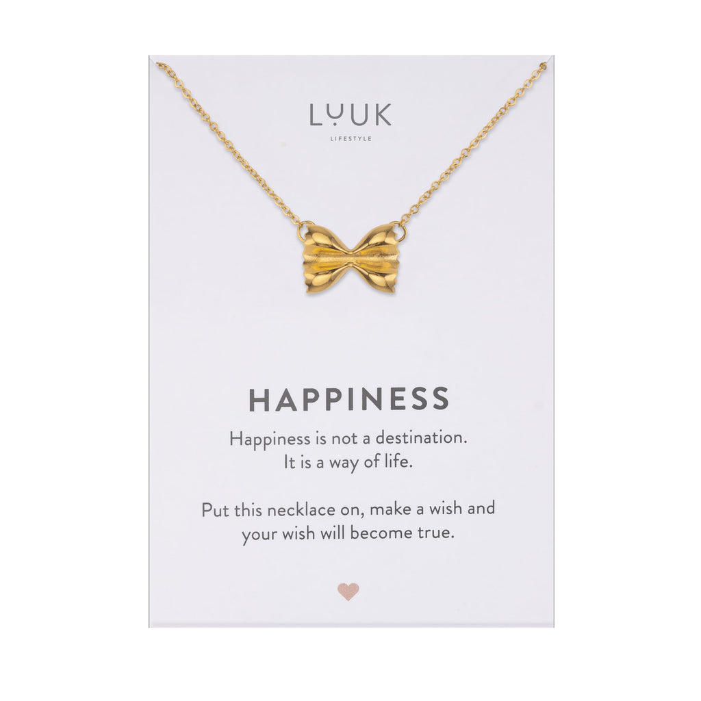 LUUK LIFESTYLE Filigrane Halsketten mit Anhänger und Karte mit HAPPINESS Spruch, zeitloses Design und moderne Motive, in Silber, Gold und Rosegold