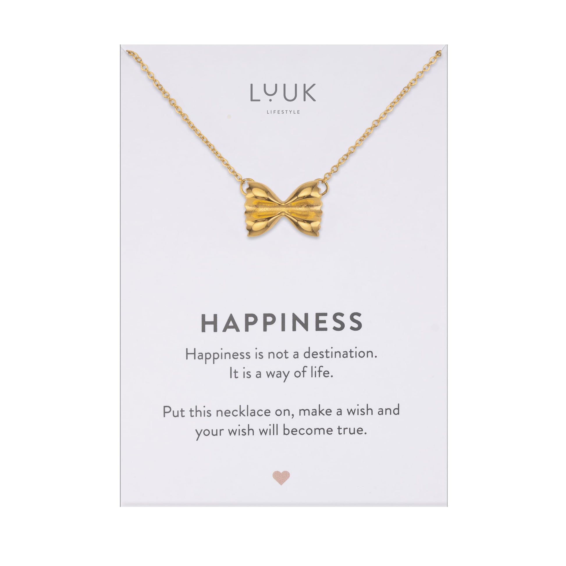 LUUK LIFESTYLE Filigrane Halsketten mit Anhänger und Karte mit HAPPINESS Spruch, zeitloses Design und moderne Motive, in Silber, Gold und Rosegold