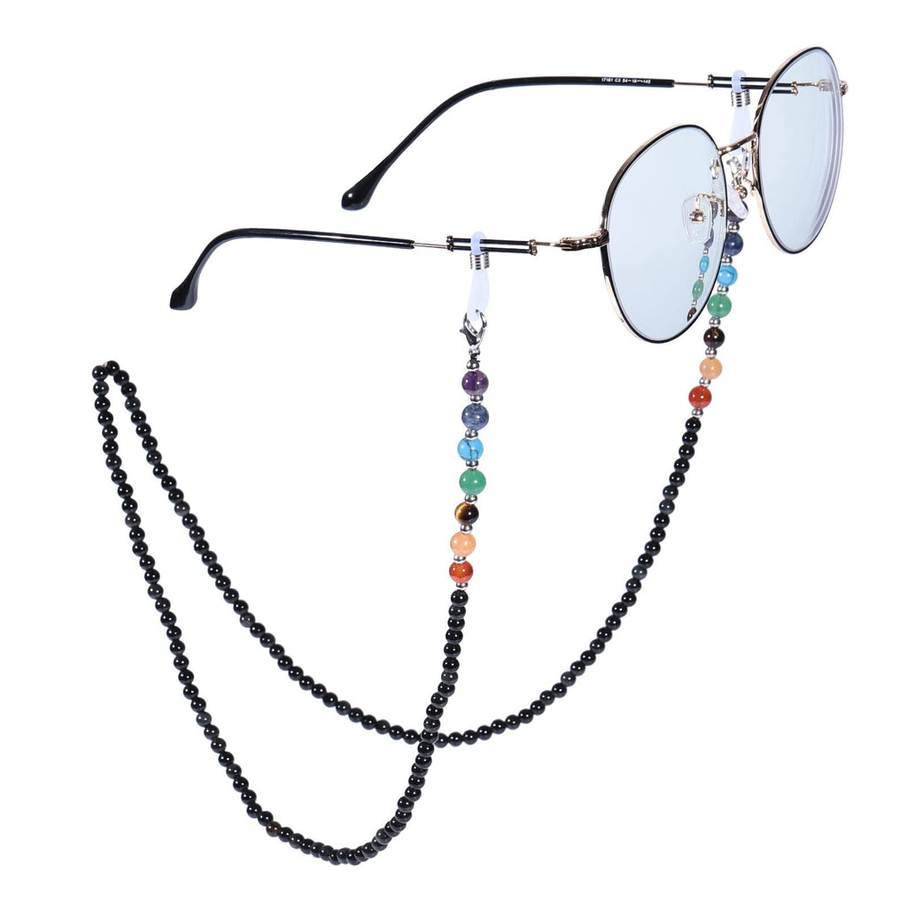 Nupuyai 7 Chakra Stein Perlen Brillenkette Damen Kristall Sonnenbrillenkette Gesichtsmaske Kette Edelstein Brillenband Brillenkordel Brillenhalter für Lesebrillen, Myopiebrille