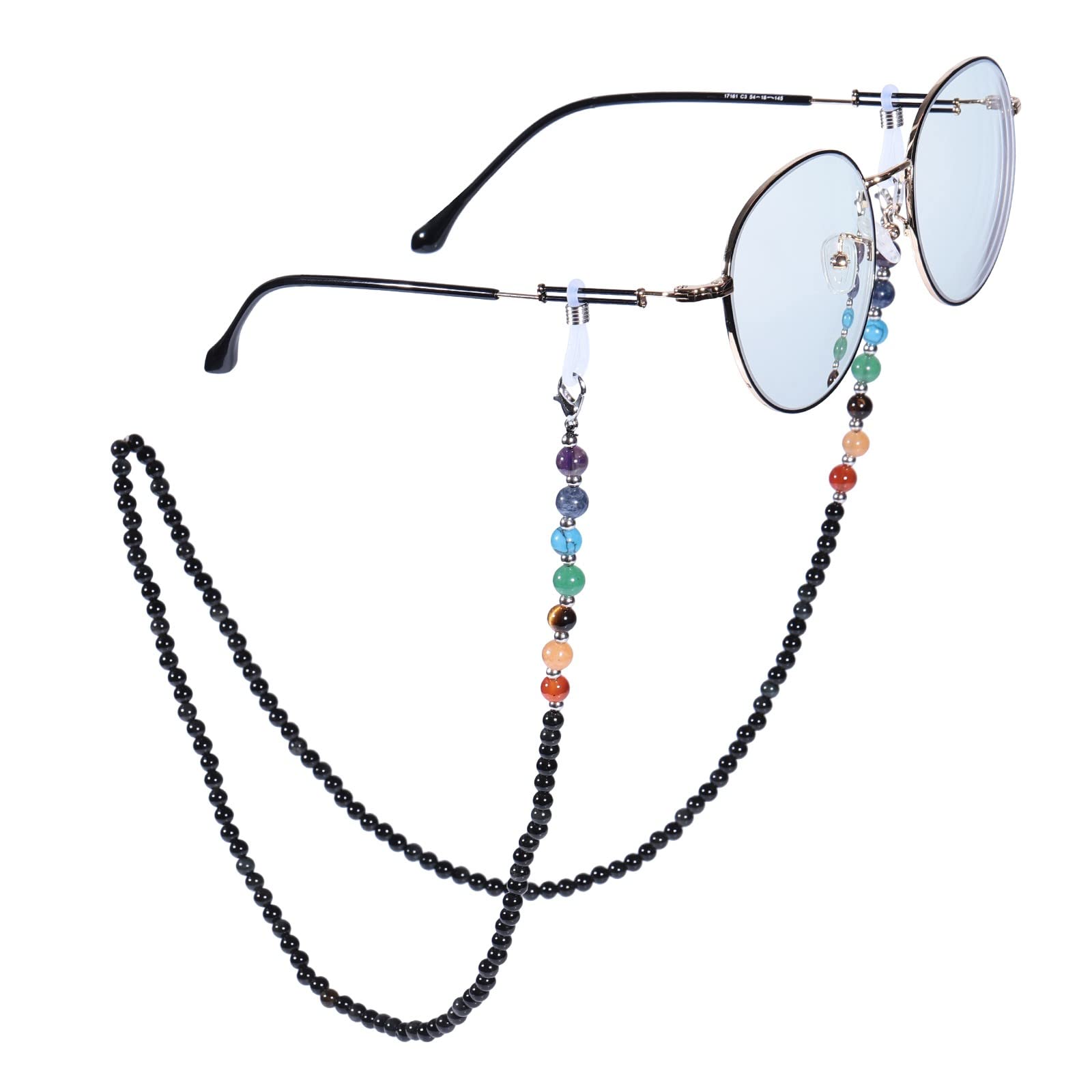 Nupuyai 7 Chakra Stein Perlen Brillenkette Damen Kristall Sonnenbrillenkette Gesichtsmaske Kette Edelstein Brillenband Brillenkordel Brillenhalter für Lesebrillen, Myopiebrille