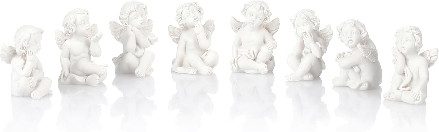 Nordstern Engel Figuren 8er Set - Engelsfiguren für Tischdekoration, Schutzengel, Geschenk zur Taufe oder Weihnachten Weiß - 3 x 2 cm