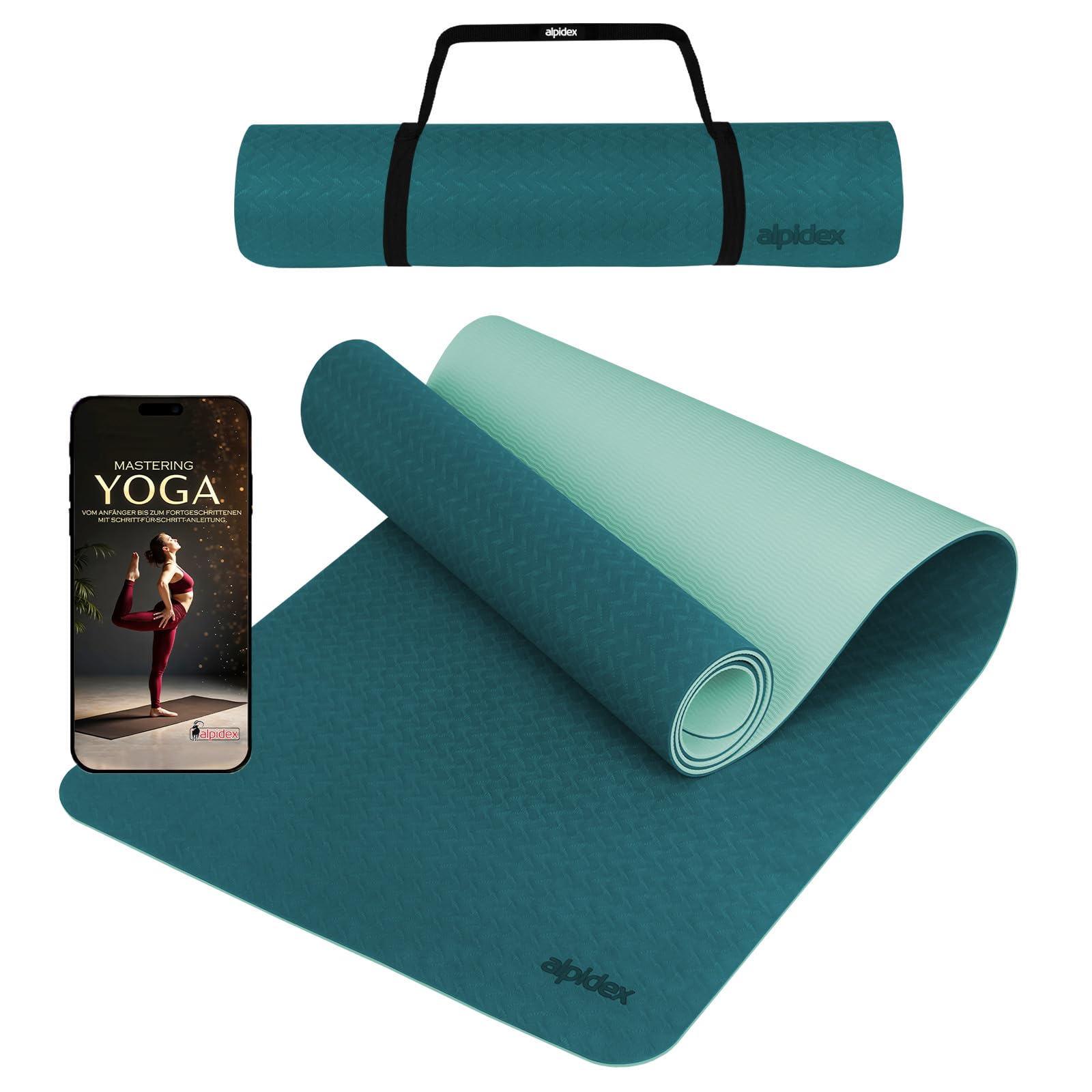 ALPIDEX Yoga Mat Non-Slip 190 x 61 x 0.6 cm | 190 x 90 x 0.6 cm E-Book Phthalate-Free Fitness TPE Mat Gymnastics Pilates Sports Yoga Training Mat