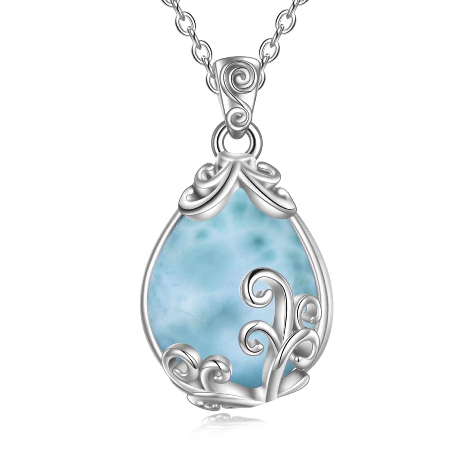 POPLYKE Sterling Silver Gemstone Filigree Teardrop Pendant Necklace Crystal Jewellery for Women