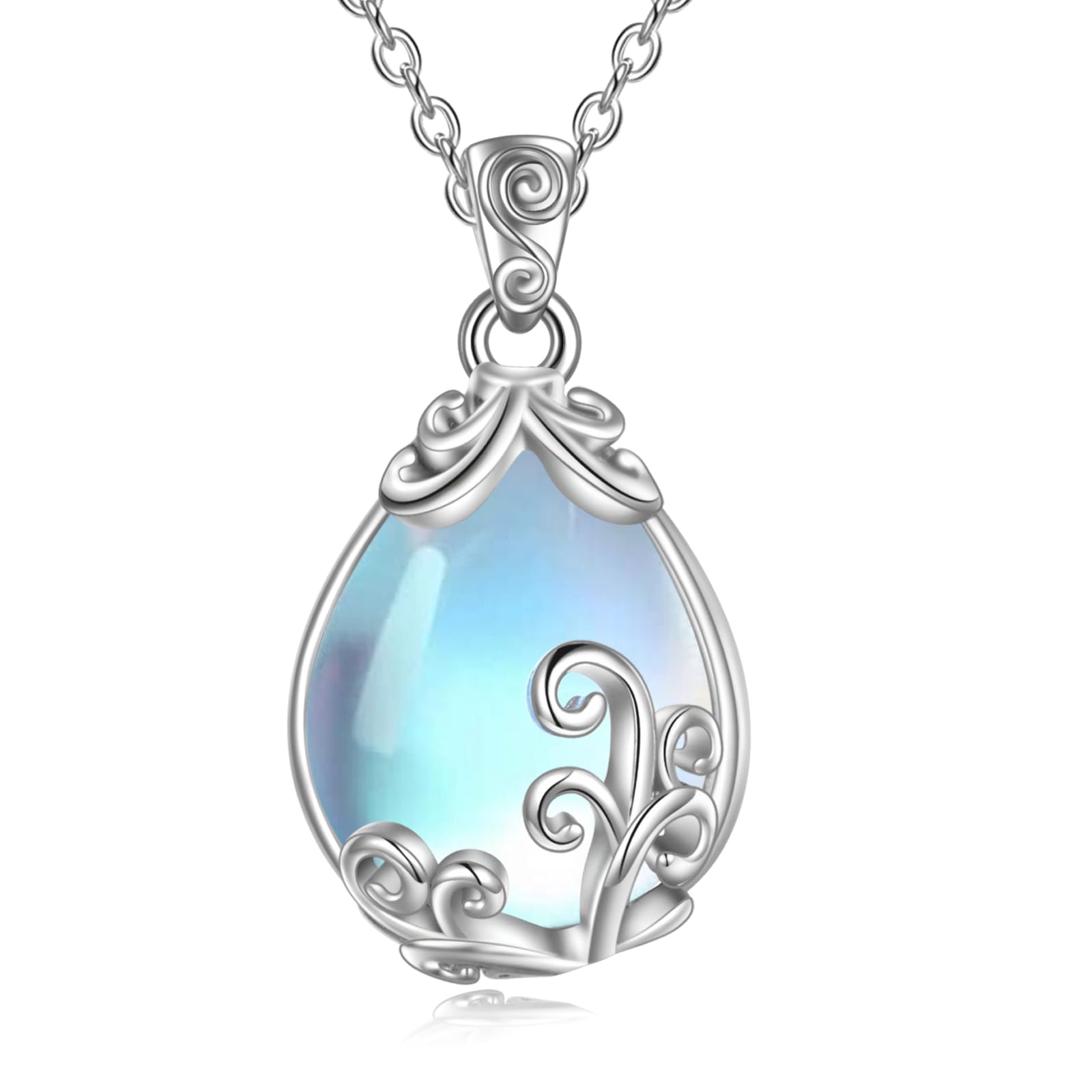 POPLYKE Sterling Silver Gemstone Filigree Teardrop Pendant Necklace Crystal Jewellery for Women