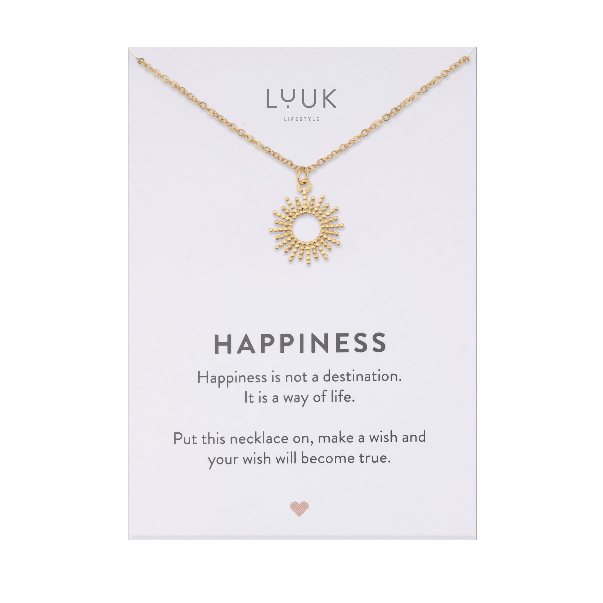 LUUK LIFESTYLE Filigrane Halsketten mit Anhänger und Karte mit HAPPINESS Spruch, zeitloses Design und moderne Motive, in Silber, Gold und Rosegold