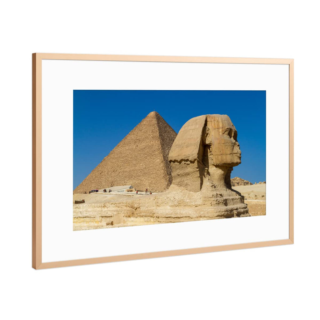 artboxONE Poster mit Rahmen Gold 30x20 cm Die große Sphinx von Gizeh von Die Welt Tanzt Farben - gerahmtes Poster