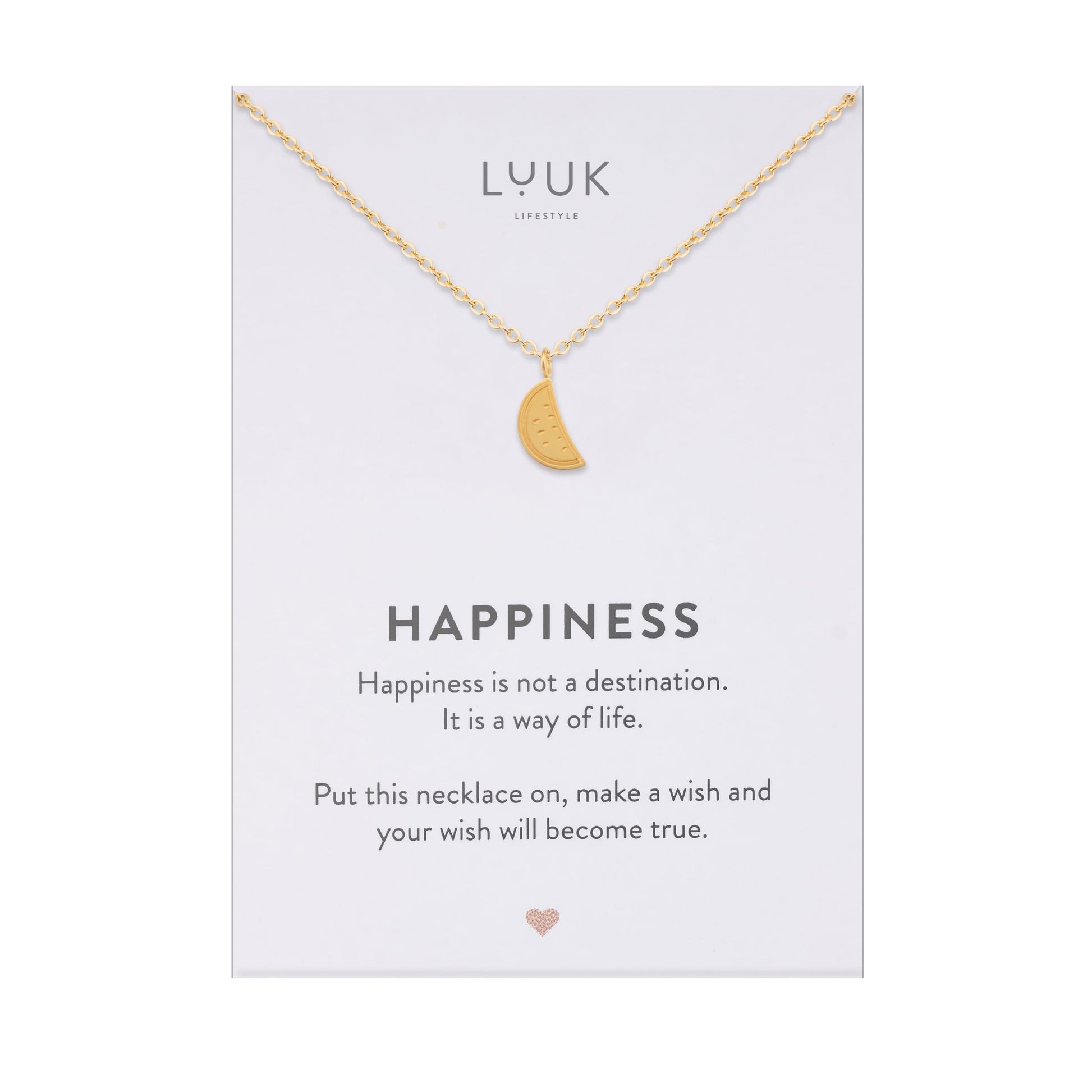 LUUK LIFESTYLE Filigrane Halsketten mit Anhänger und Karte mit HAPPINESS Spruch, zeitloses Design und moderne Motive, in Silber, Gold und Rosegold