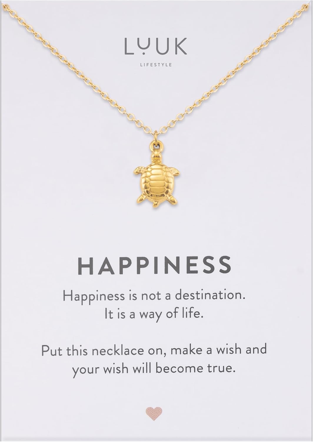 LUUK LIFESTYLE Filigrane Halsketten mit Anhänger und Karte mit HAPPINESS Spruch, zeitloses Design und moderne Motive, in Silber, Gold und Rosegold