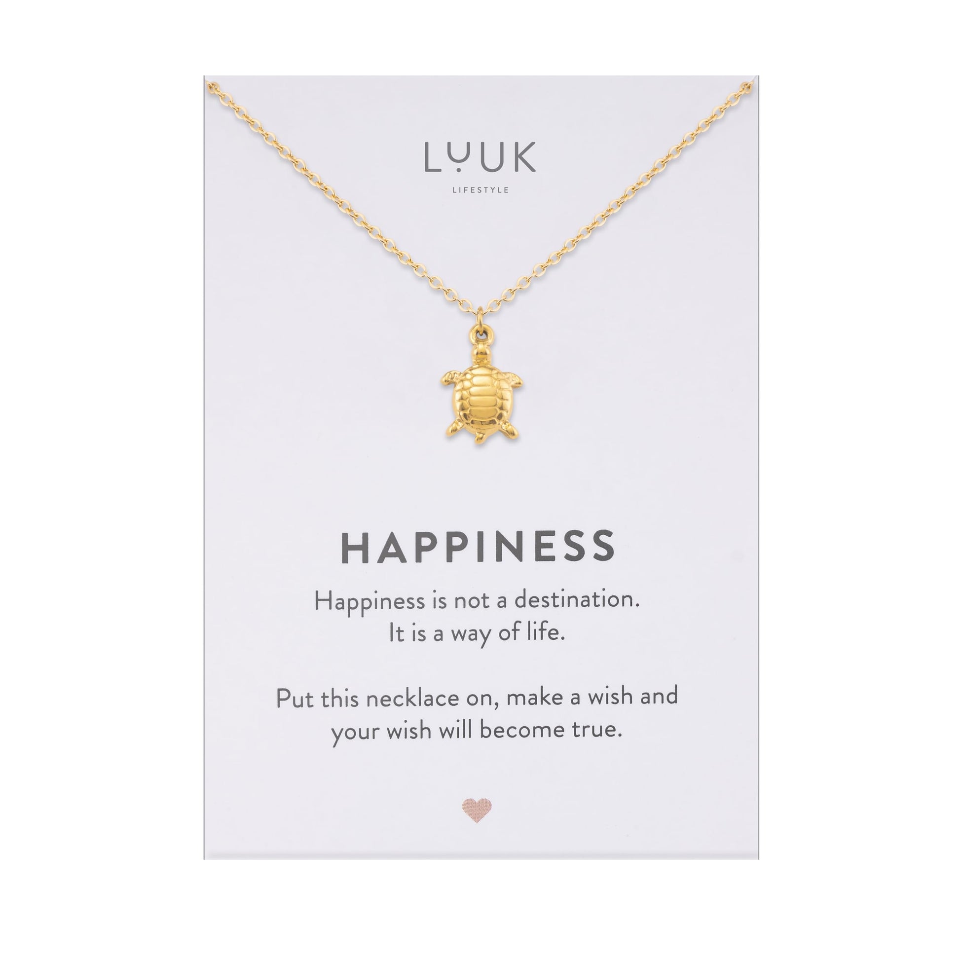 LUUK LIFESTYLE Filigrane Halsketten mit Anhänger und Karte mit HAPPINESS Spruch, zeitloses Design und moderne Motive, in Silber, Gold und Rosegold