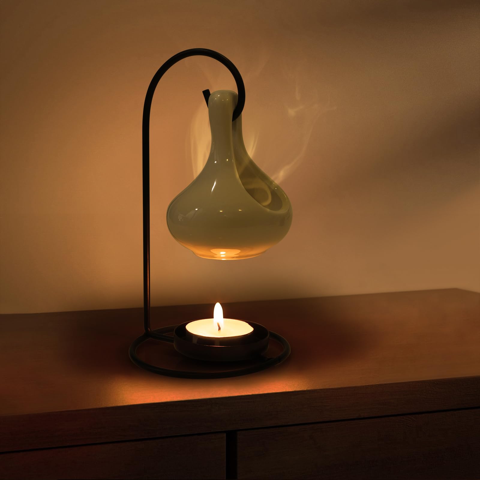 WD&CD Ceramic Oil Burner, Aroma Lamp, Tea Light Holder with Candle Spoon, Aroma Diffuser, Black