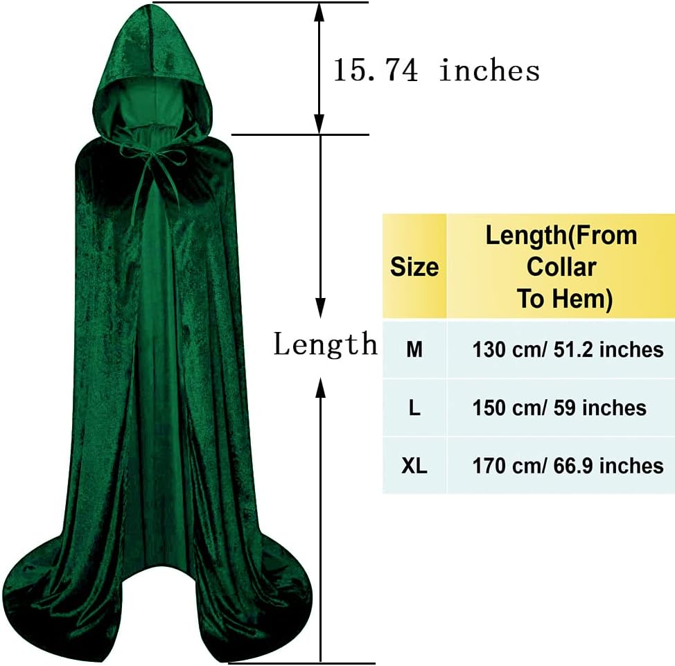 LHJ Unisex Full Length Hooded Robe Cloak Long Velvet Cape Cosplay Costume