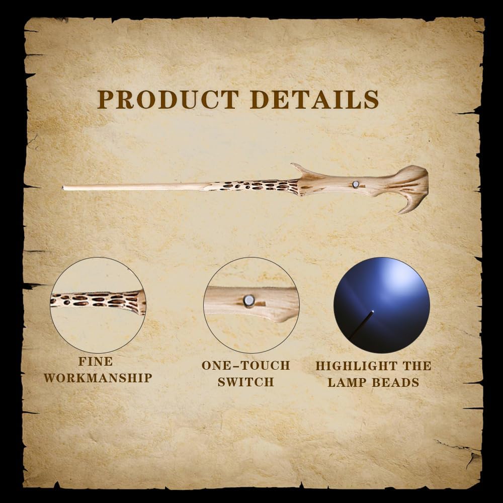 Voldemort Zauberstab Glühen, Zauberstab Voldemort mit Licht, USB Aufladung zauberstab Voldemort, Volde-Mort Harry stab in Geschenkbox mit Zauberspruch-Karte, Stationsticket und Halskette